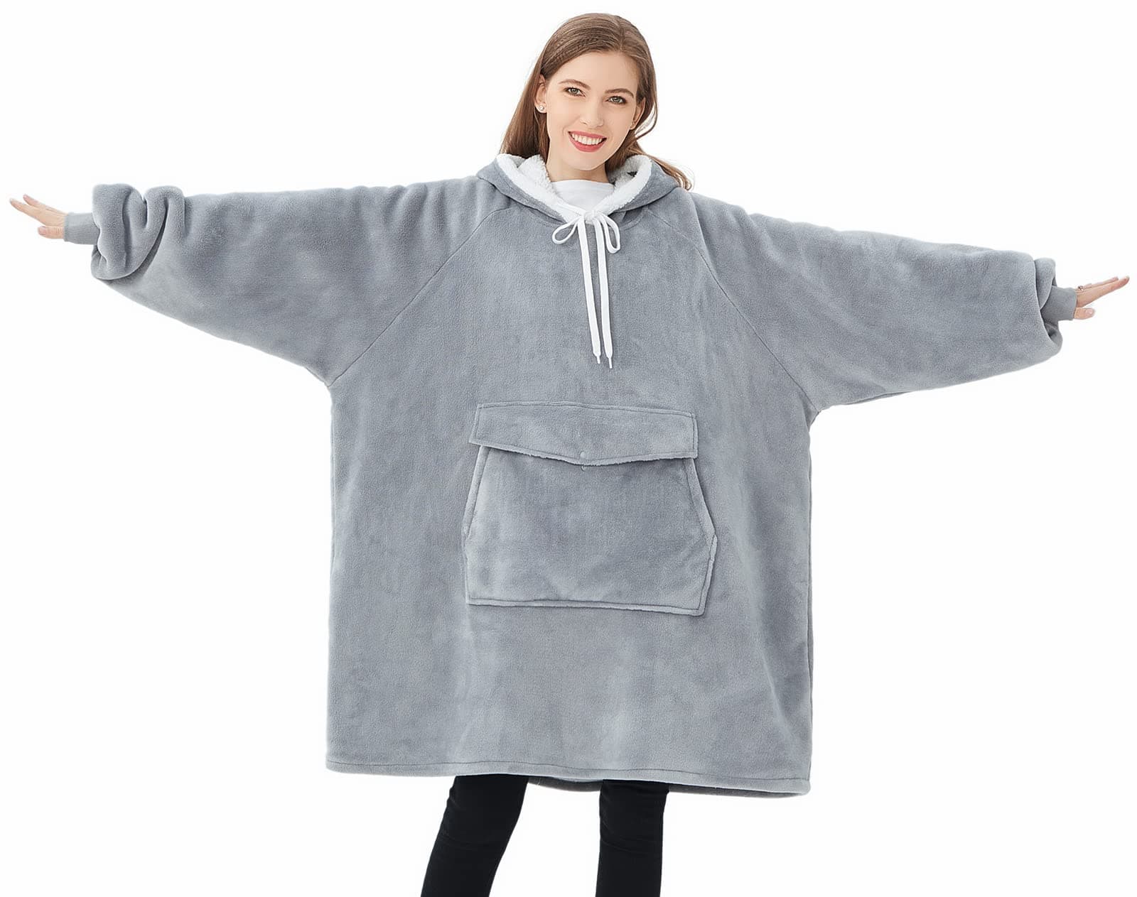 QeilsOversized Wearable Blanket Hoodie, Comfy Sherpa Sweatshirt Pullover Jacket