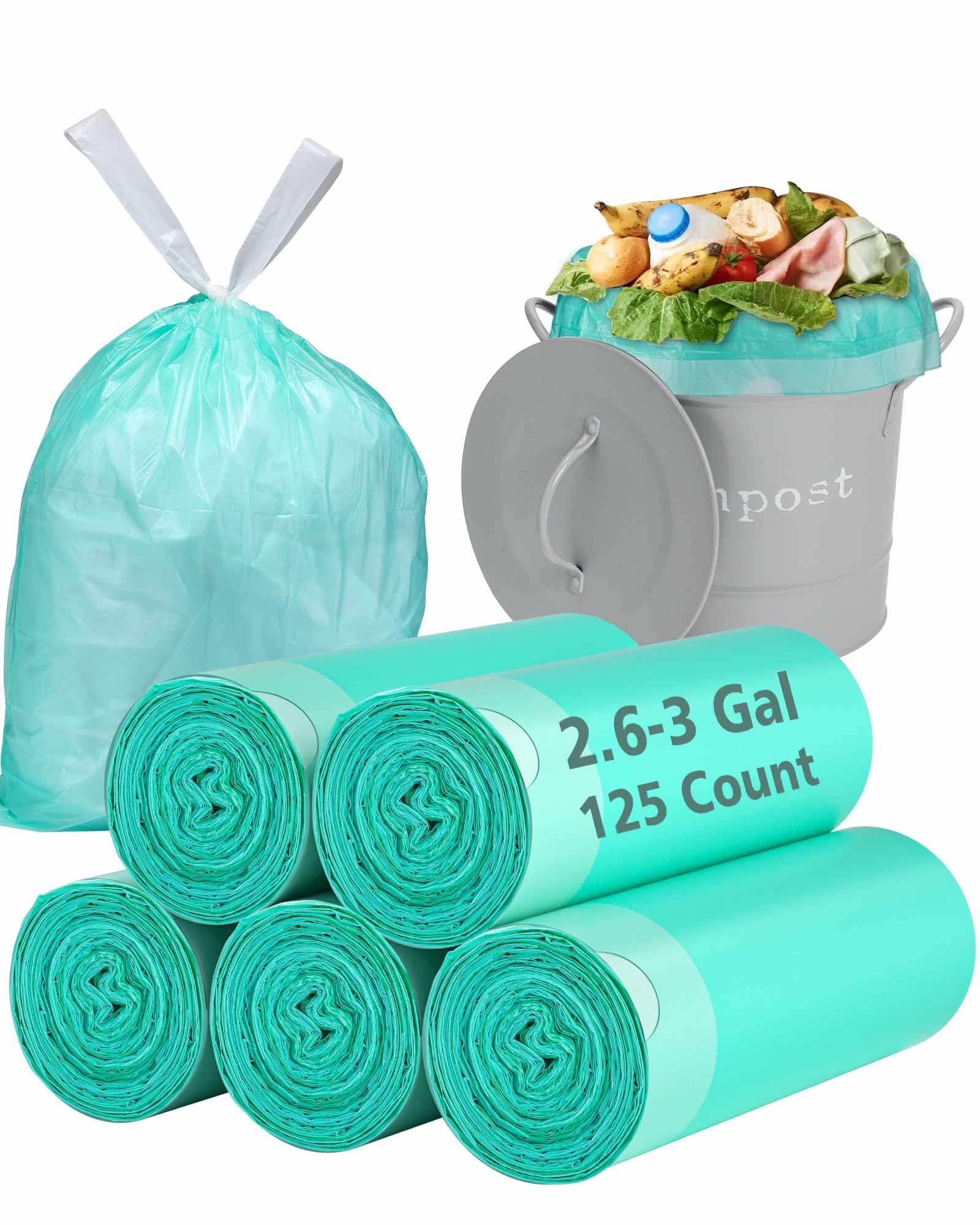 AYOTEE2 Gallon Trash Bags, Biodegradable Strong Drawstring 2.6 Gallon Compostable Garbage Bags (125 Counts), Compostable Small Trash Bags,Small Garbage Bags for Bathroom Can,Bedroom, Kitchen