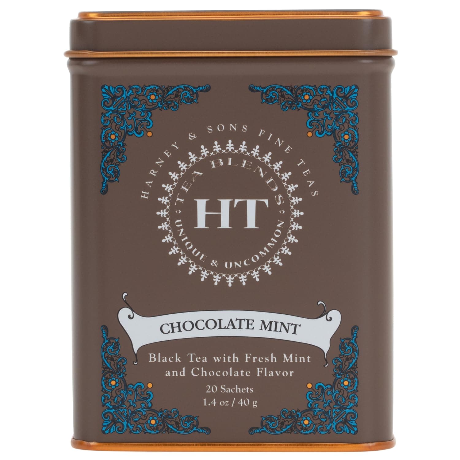 Harney and Sons Chocolate Mint, Flavored Black Tea - 20 Sachets per Tin