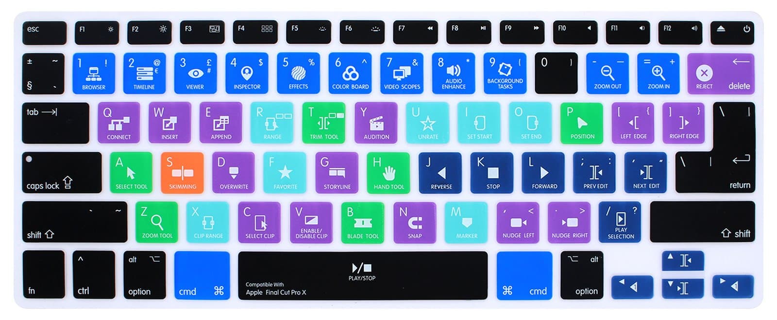 Final Cut Pro X Shortcuts Hot Keys Silicone Keyboard Cover Keyboard Skin for MacBook Pro 13" 15" 17" (with or w/Out Retina Display) Silicone Skin for iMac and Air 13",US EU Version