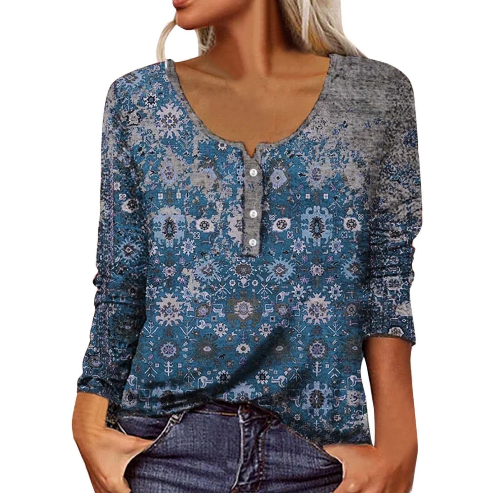 Cute Fall Outfits for Women Plus Size Button Up Lightweight Long Sleeve Shirts Hippie Boho Blouses Vintage Graphic Tee