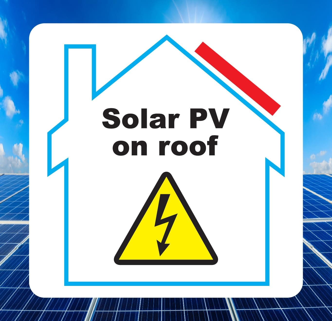 18 Solar Panel PV on roof Stickers, Price per Pack of 18 Stickers. Self Adhesive Labels. Label Size 100mm x 100mm
