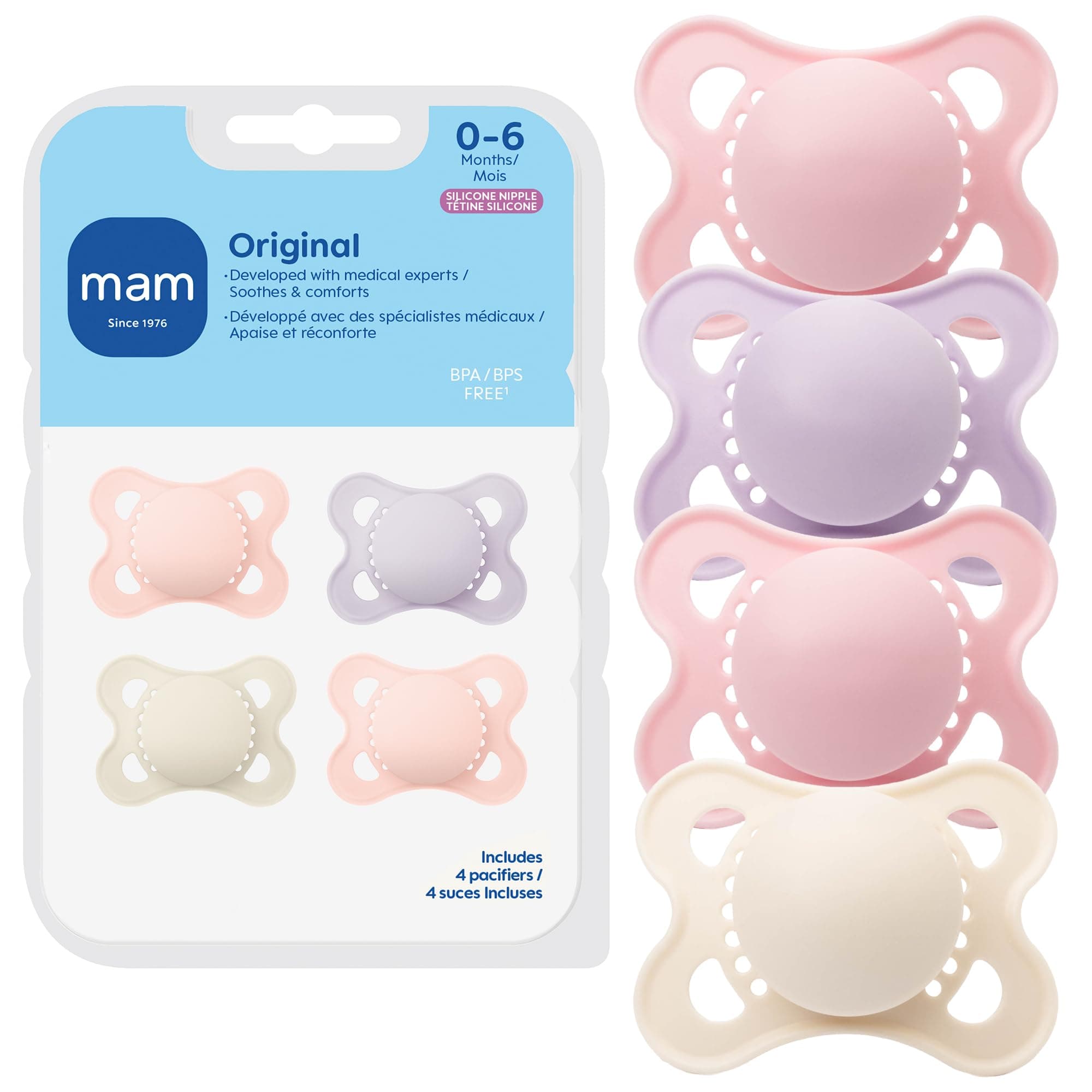 MAM Original Matte Baby Pacifier, 0-6 Months, 4 Count