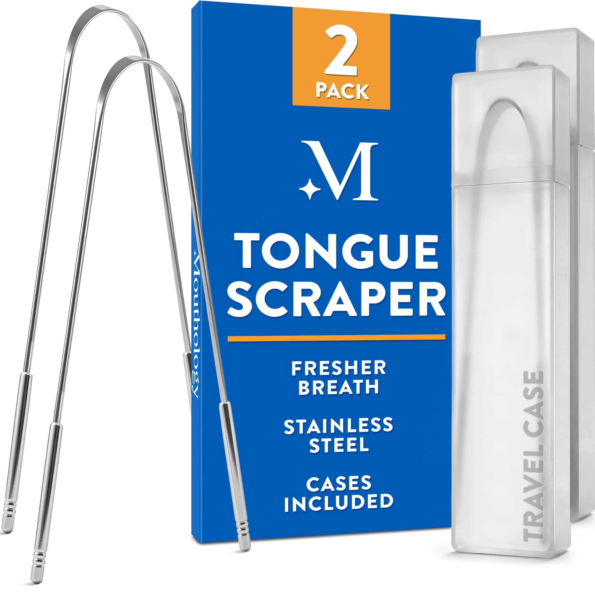 BASIC CONCEPTS Tongue Sc (2 Pack with case), Reduce Bad Breath (Medical Grade), Stainless Steel Tongue Cleaners, Metal Tounge Scrappers, Tongue Sc Cleaner for Fresh Breath