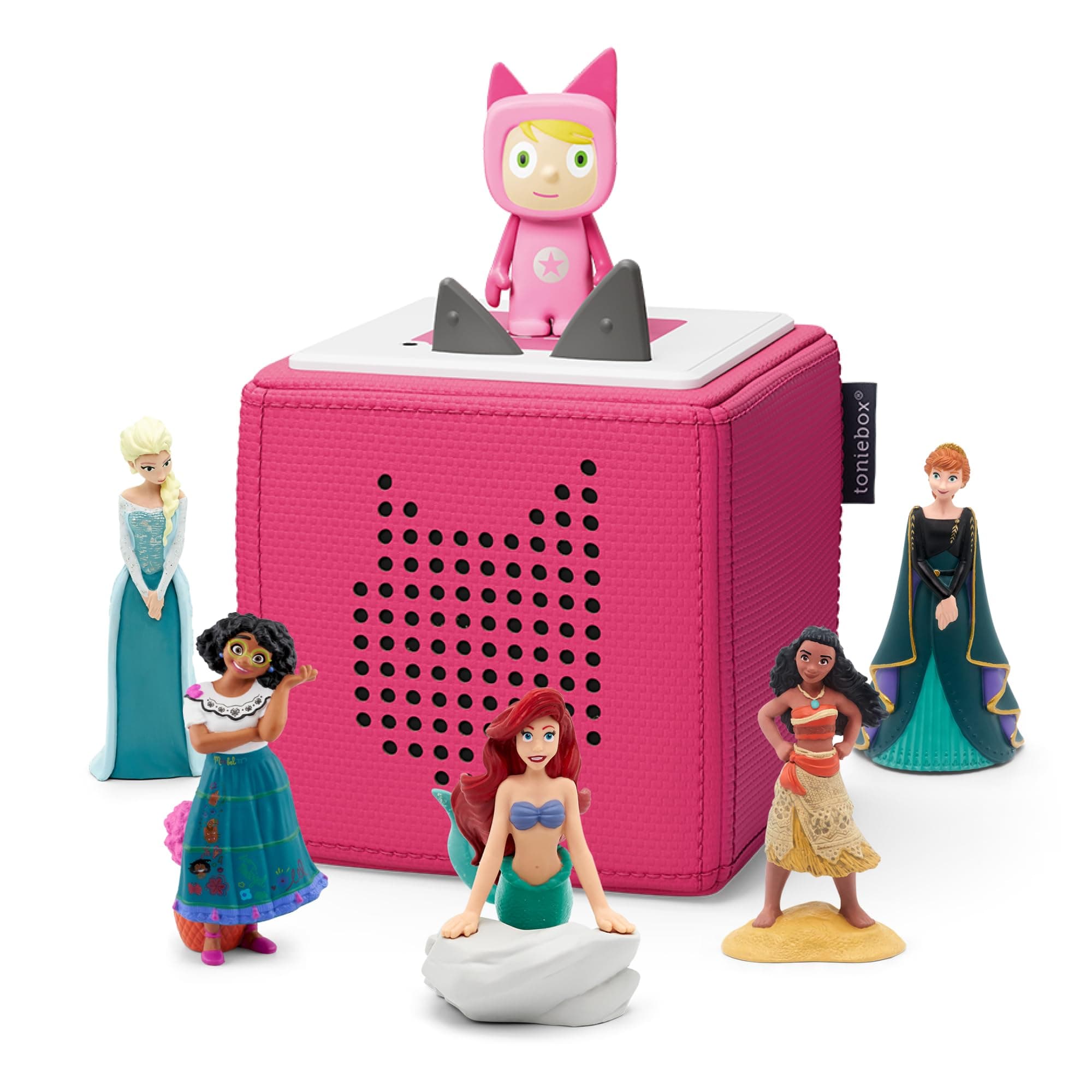 tonies Ultimate Pink Toniebox Disney Bundle including 1 creative & 5 characters Disney Princess- Moana, Little Mermaid, Encanto - Mirabel, Frozen - Elsa, Anna