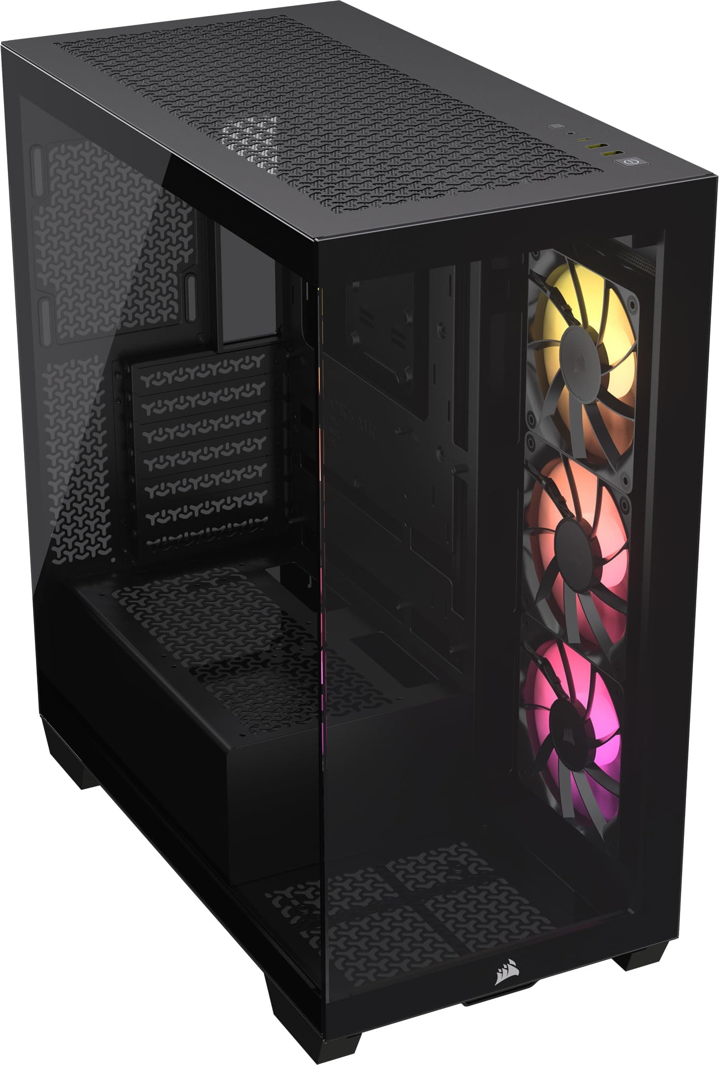 CORSAIR 3500X ARGB Mid-Tower ATX PC Case – Panoramic Tempered Glass – Reverse Connection Motherboard Compatible – 3x CORSAIR RS120 ARGB Fans Included – Black