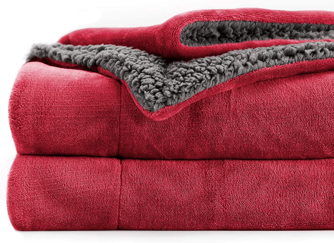 BSB HOME Polyester Micromink Summer Ac/Mild Winter/Heavy Winter Sherpa Blanket Super Soft Flannel Solid/Plain, Maroon & Grey, Size 150 X 228 Cms (Approx 4X7 Ft) (Single), 200 TC
