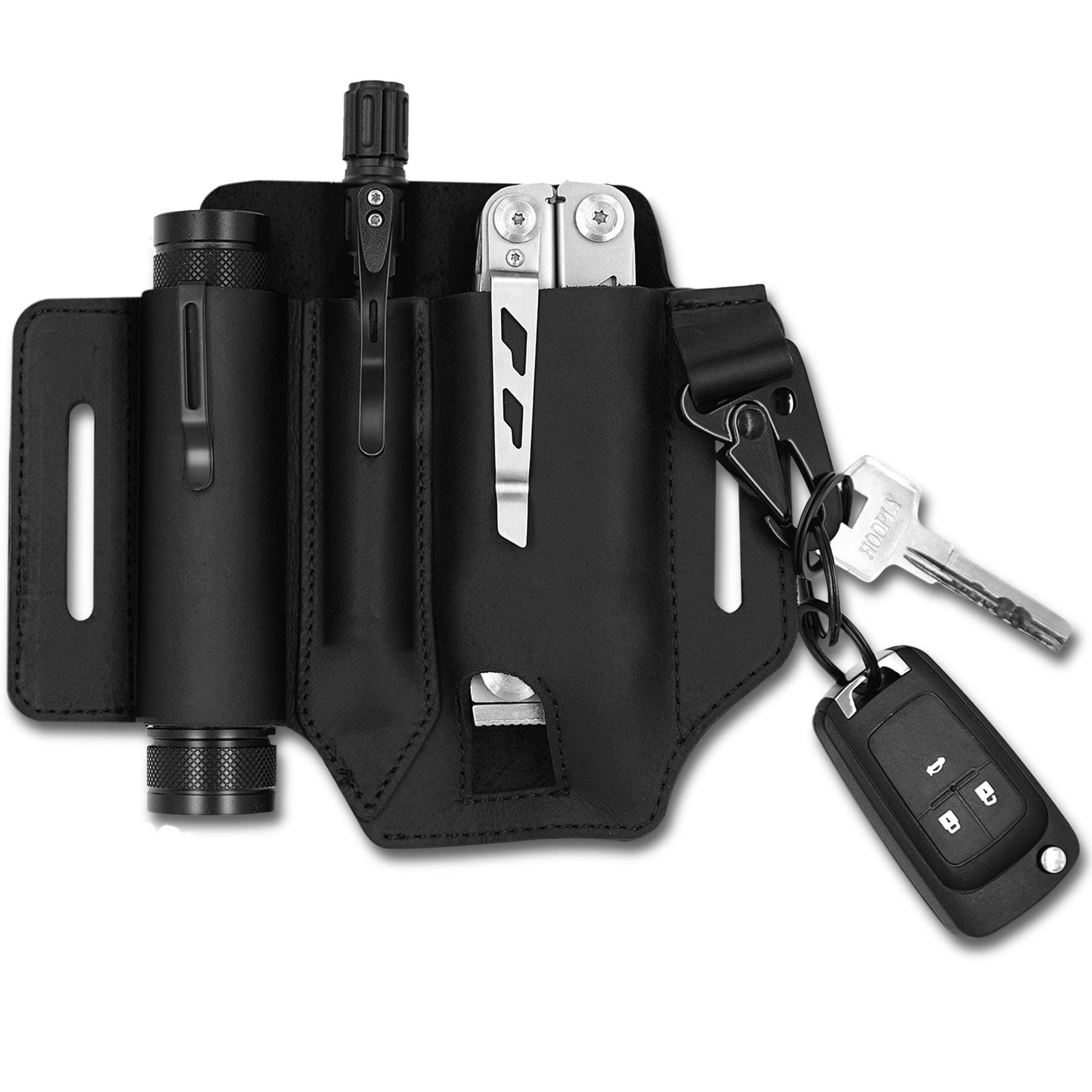 Artisanant Leather EDC Pocket Organizer for Men,Multitool Leather Sheath for Belt,Leatherman Sheath with Pen Holder, Key Fob, Flashlight Sheath, EDC Leather Pouch (Black)