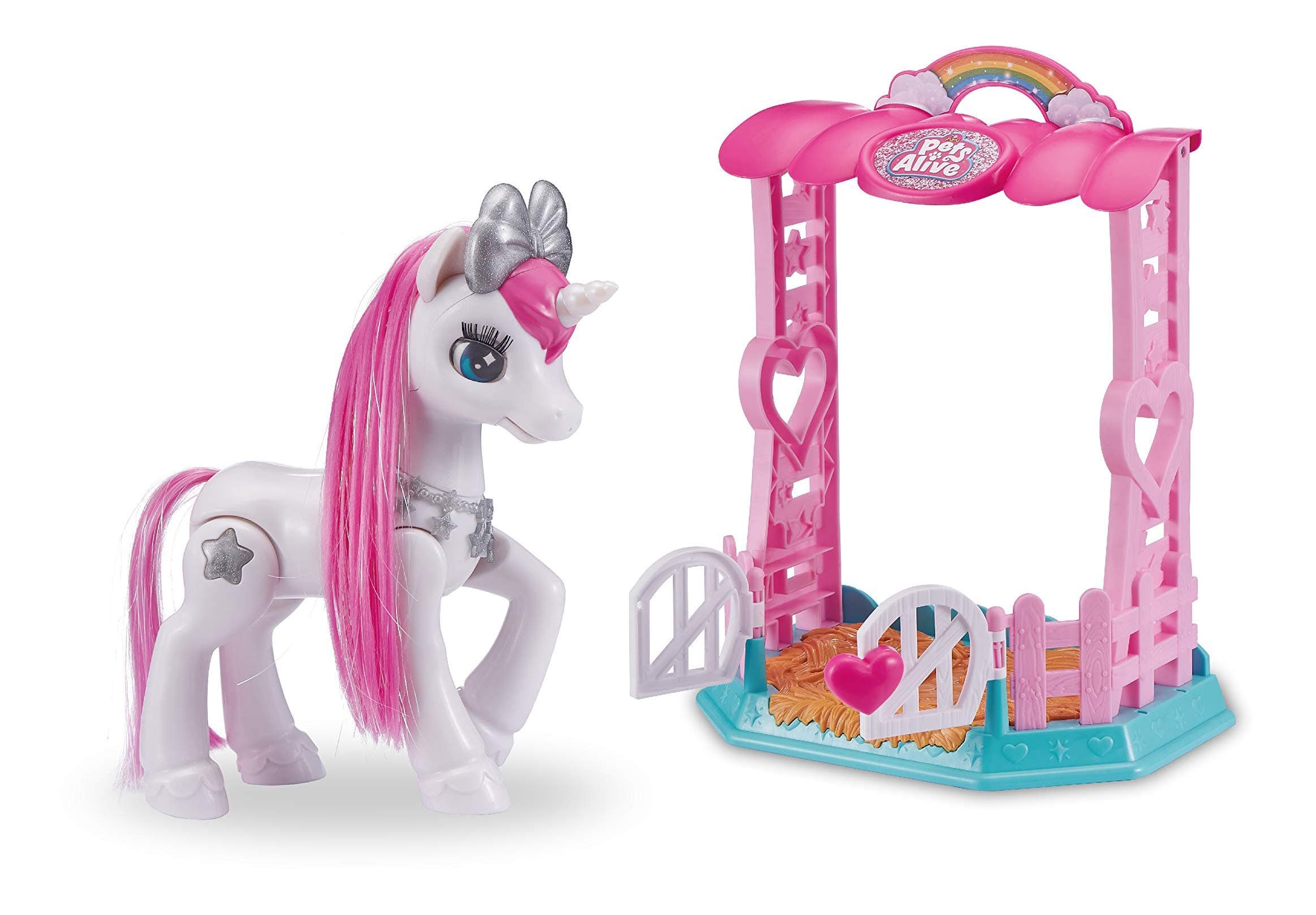 Pets Alive My Magical Unicorn in Stable Battery-Powered Interactive Robotic Toy Playset (White Unicorn) by Zuru