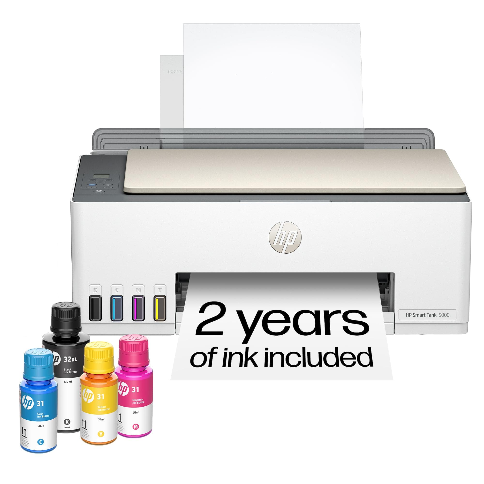 Smart Tank 5000 Wireless All-in-One Ink Tank Printer, Scanner, Copier with 2 Years of Ink Included, Best-for-Home, Cartridge-Free, Refillable, AI-Enabled, an EcoTank Alternative (5D1B6A)