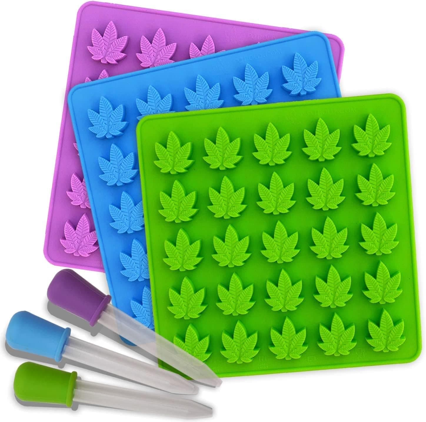 PJ BOLD Marijuana Leaf Gummy Molds Silicone Candy Mold Kit - 3 Pack