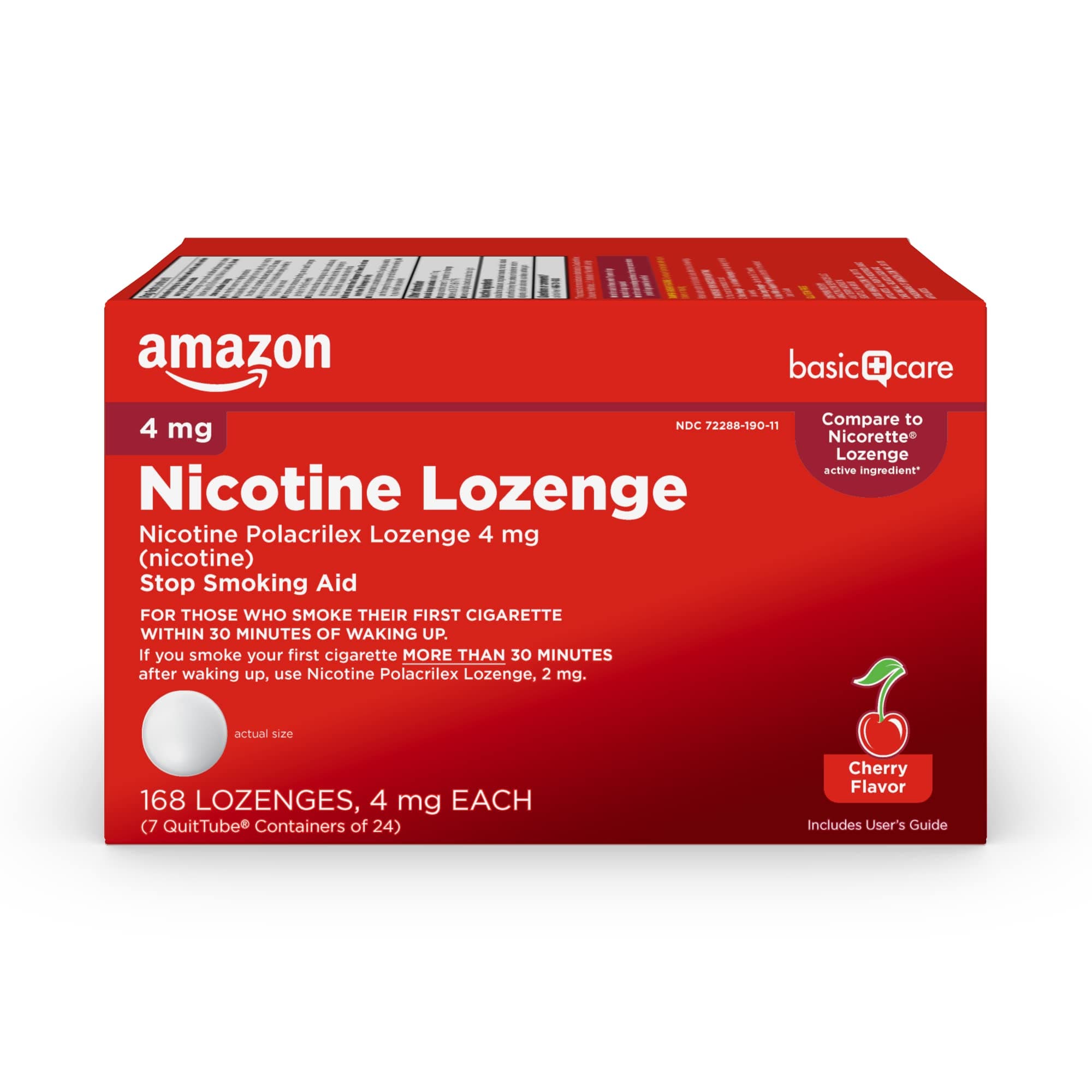 Nicotine Polacrilex Lozenge 4 mg, Cherry Flavor, Stop Smoking Aid, 168 Count