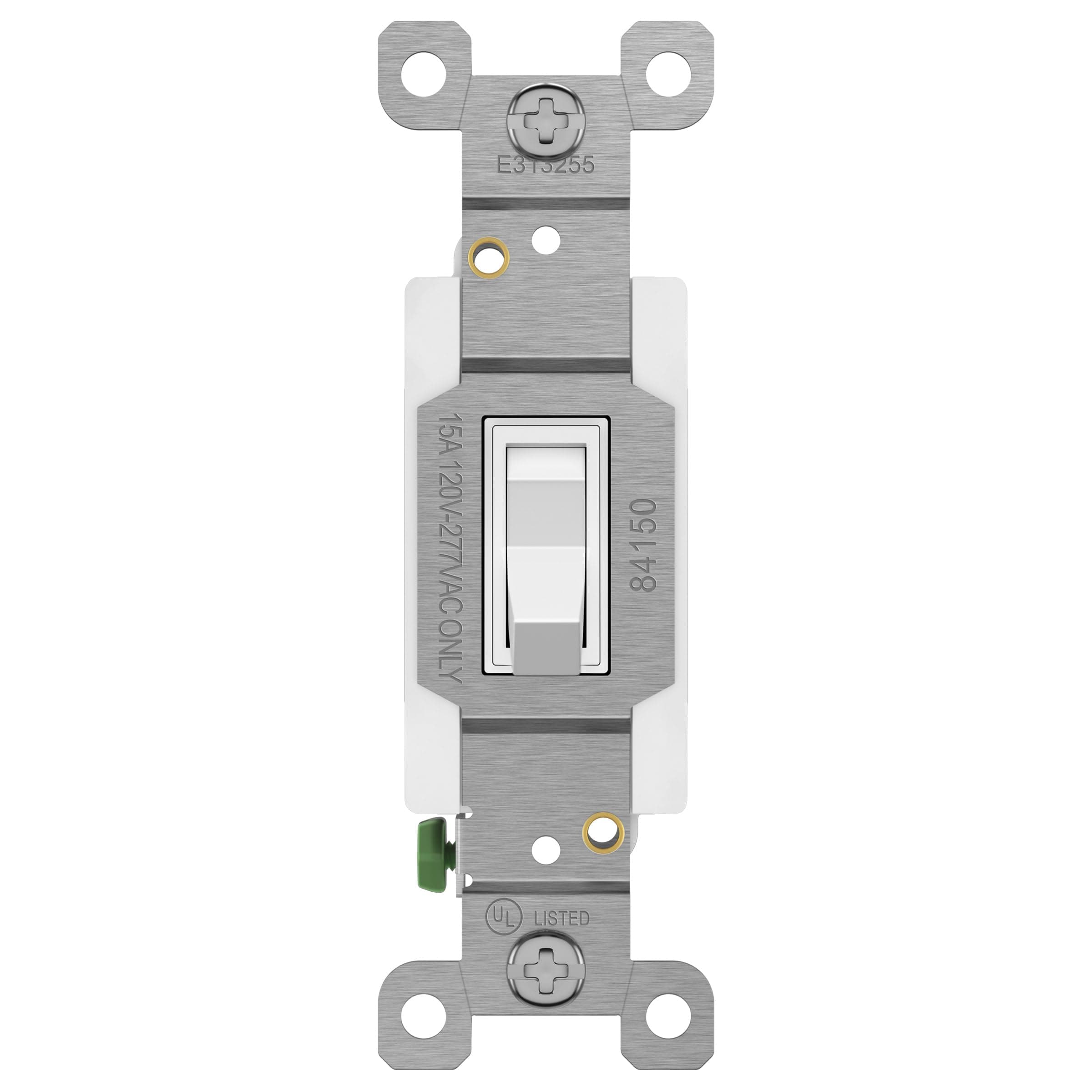 4-Way Toggle Light Switch, Four Way, Side Wiring, Copper Wire Only, Grounding Screw, Residential Grade, 15A 125VAC 60Hz,UL Listed, 84150-W, White