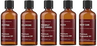 Mystic Moments | HIS Fragrance Oil Gift Starter Pack 5x100ml | Coffee, Cologne, Freshly Cut Grass, Musk, New Car | Perfect as a Gift