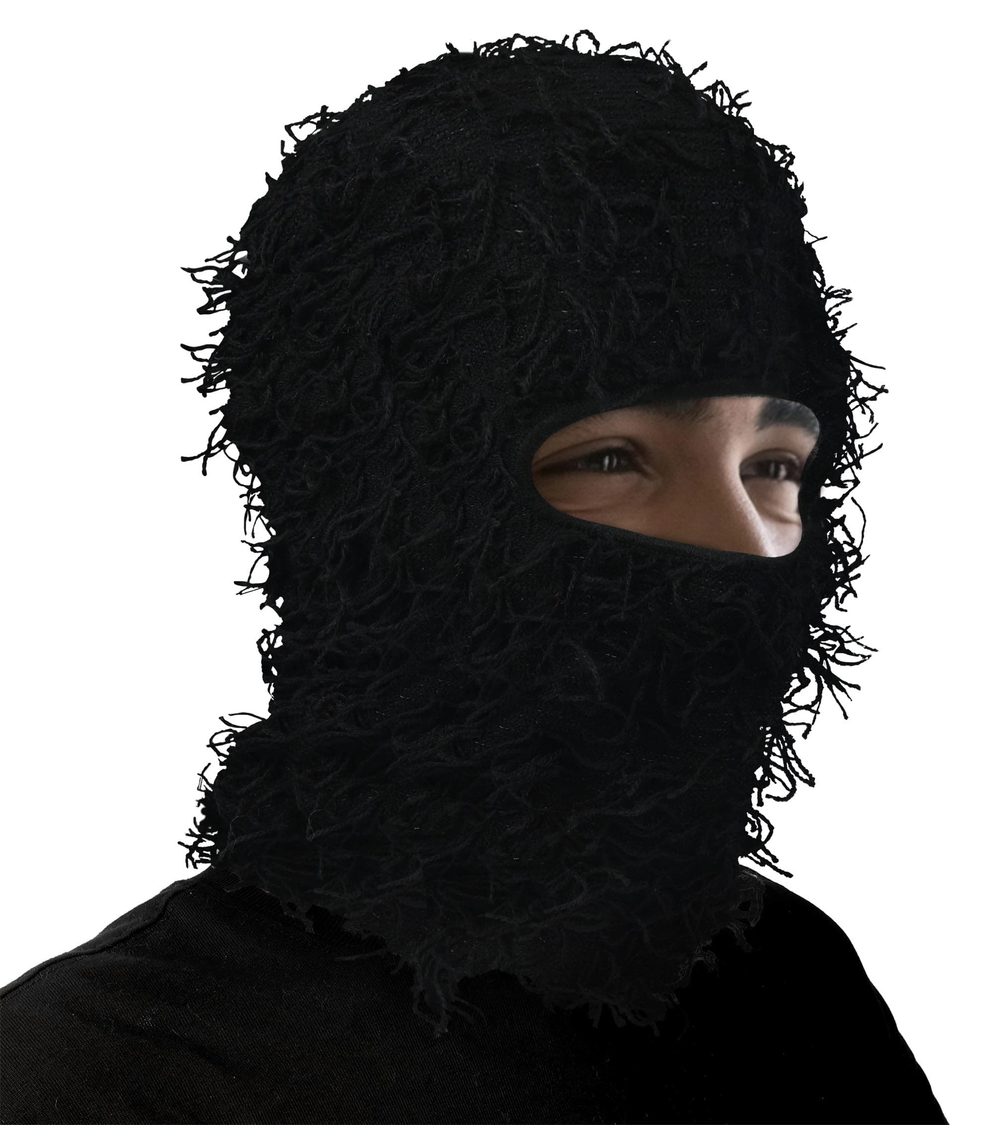Balaclava Distressed Black Ski Mask for Men,Yeat Shiesty Mask Winter Warmer Fuzzy Face Mask Beanie
