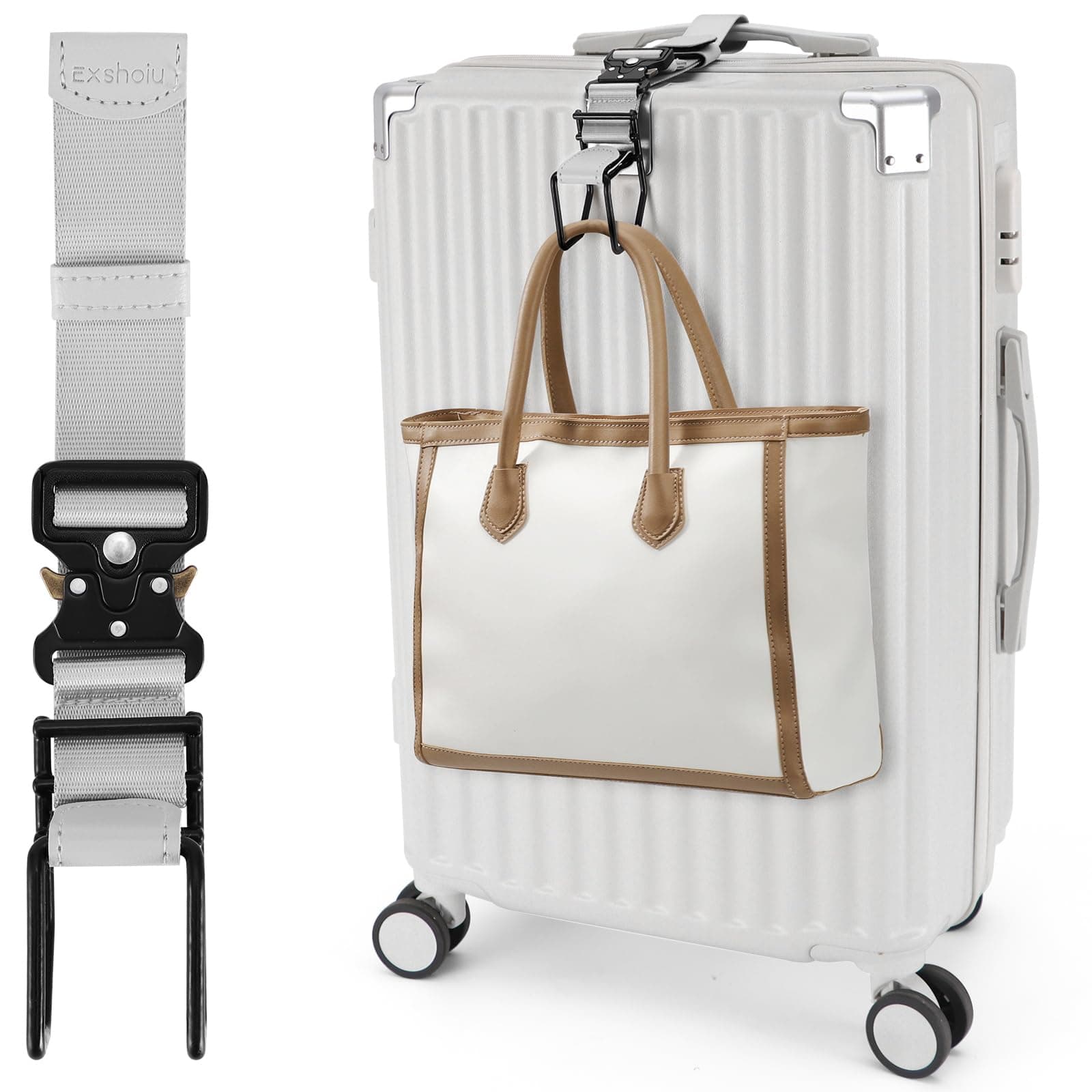 Luggage Hook Strap, J Hook Luggage Strap Flight Attendant with Hands Free, Adjustable Travel Luggage Straps for Add a Bag Hook (Black)