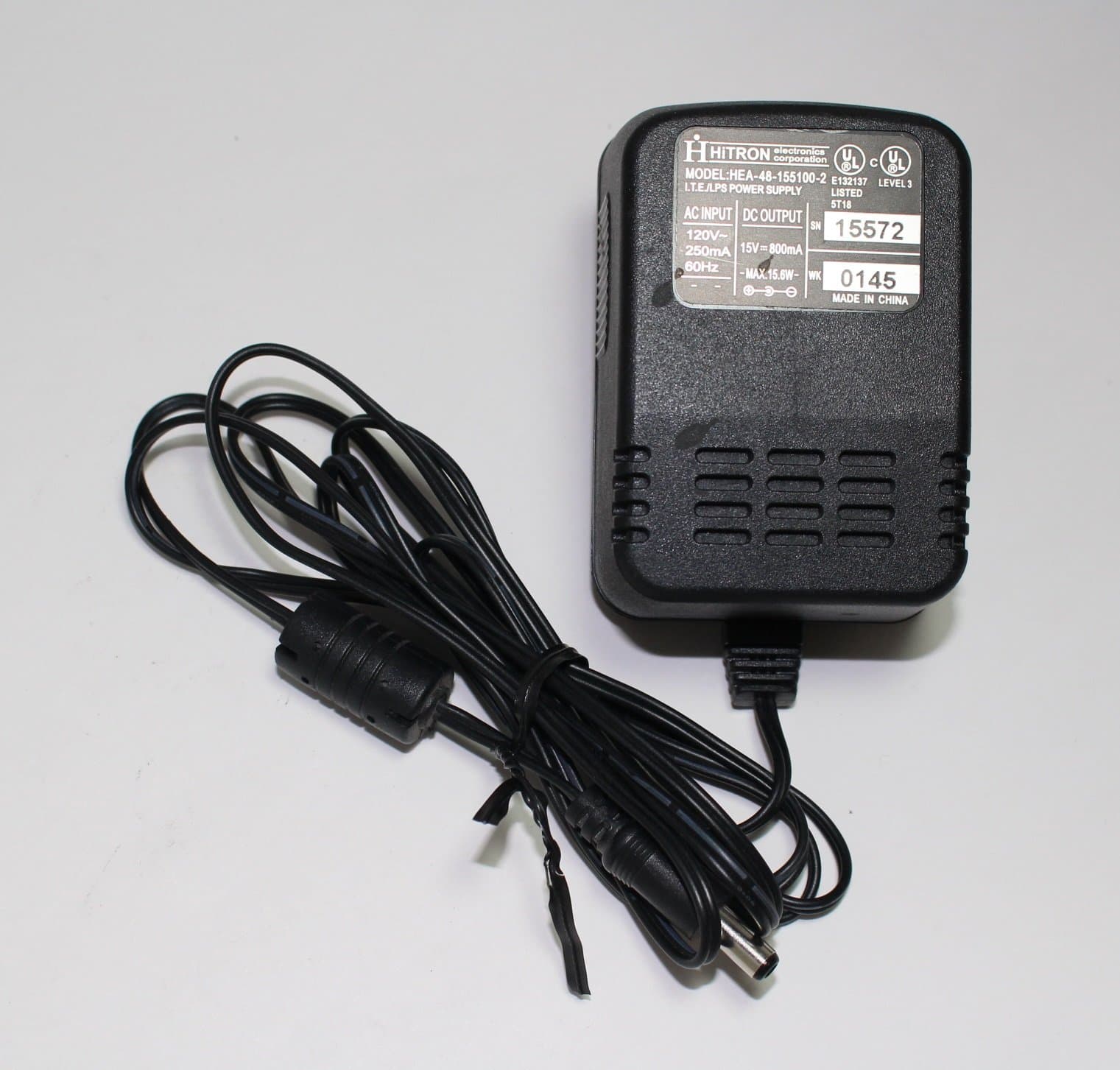 Genuine Hitron HEA-48-155100-2 AC Power Supply Adapter 15V 800mA MAX 15.6W