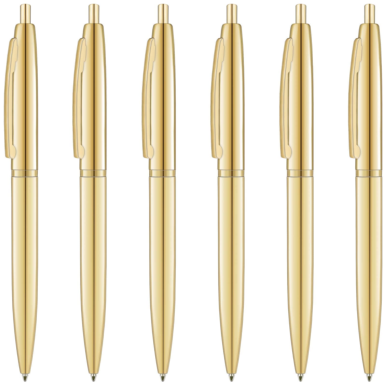 6 Pack Gold Click Ballpoint Pens - Black ink Medium Point(1 mm), Metallic Retractable Pen Nice Gift for Business Office Students Teachers Wedding Christmas