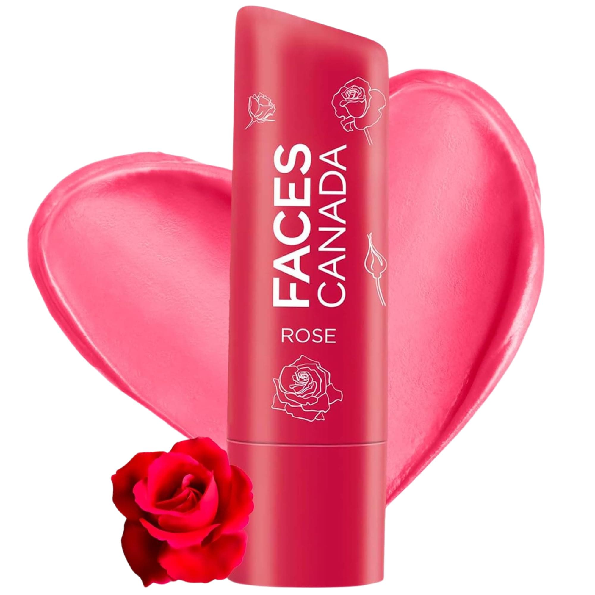 FACESCANADA Rose Lip Balm with SPF 15 | 12H Moisture Lock Tinted Lip Care with Shea Butter, Vitamin C & E | Hydrates, Softens & Protects | Sheer Pink Tint | Non-Sticky Daily Use | 0.16 Oz (4.5g)