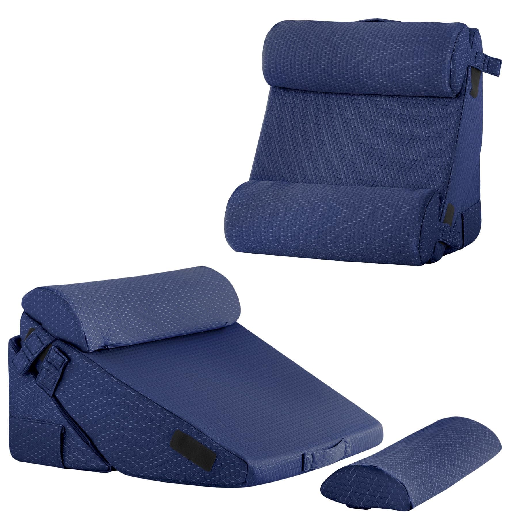 Bedluxe Adjustable 4pcs Bed Wedge Pillow Set, Memory Foam Wedges Pillow Post Surgery for Back, Neck, Leg Pain Relief, Pillows Wedge for Sleeping, Sitting up in Bed, Acid Reflux and GERD, Navy Blue