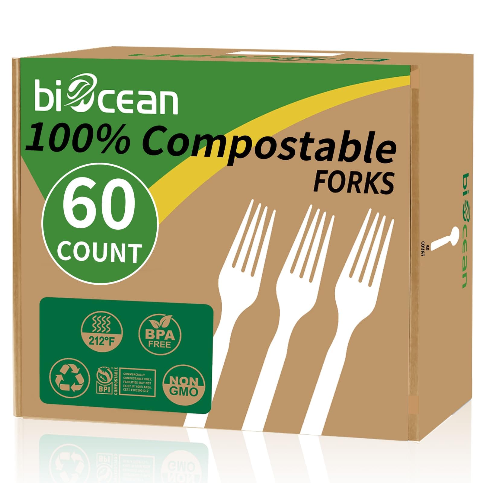 100% Compostable Forks 60 Count Disposable Forks Heavy Duty Utensils Set Fork Silverware Eco Friendly Flatware Plastic Free for Party Camping Picnics Wedding-Ivory White