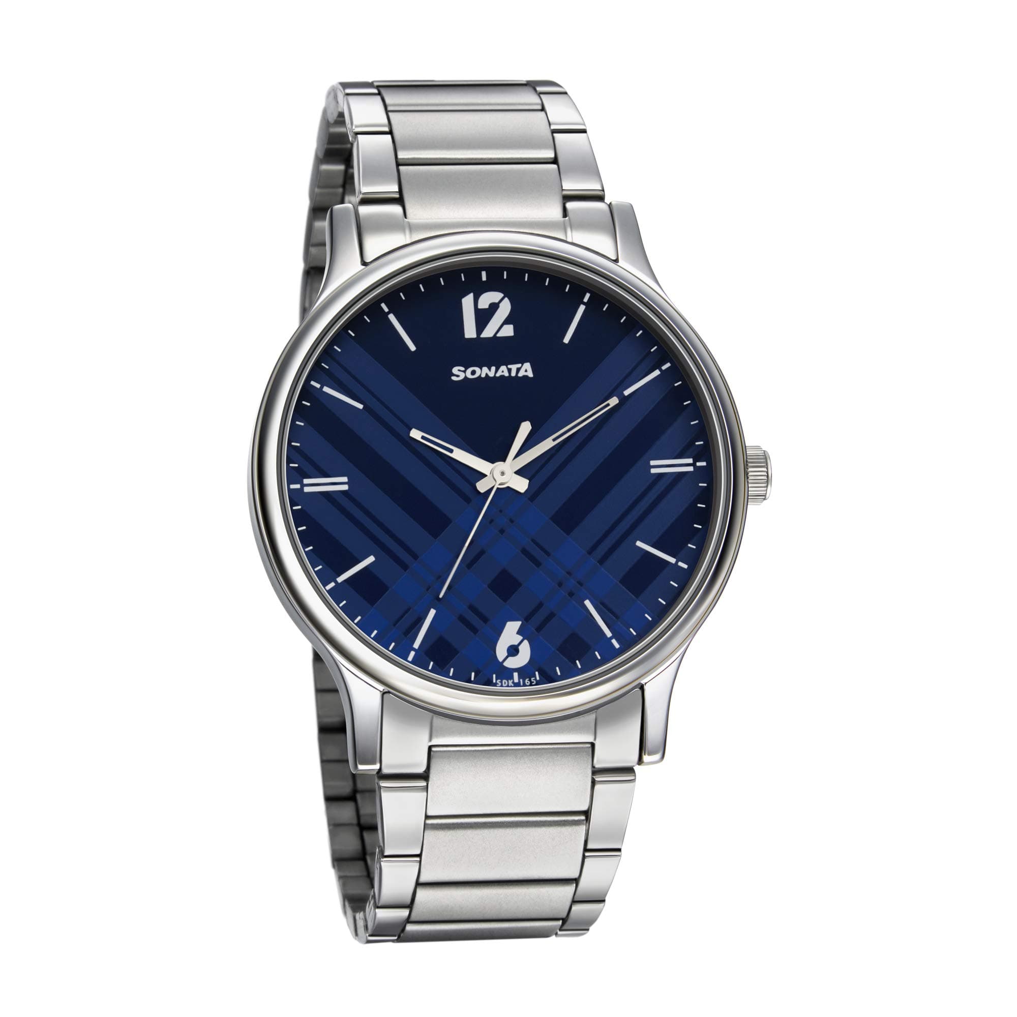 Smart Plaid Quartz Analog Blue Dial Silver Stainless Steel Strap Watch for Men - NT77105SM01W