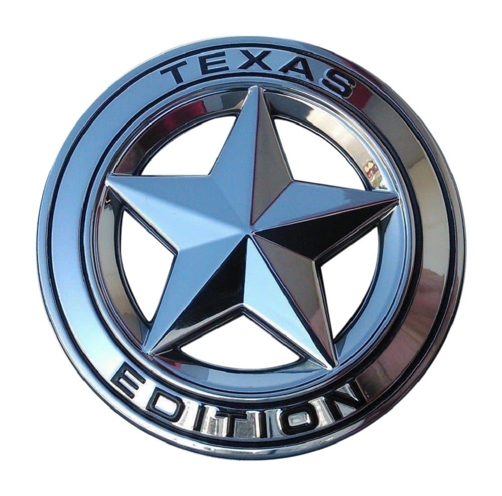Muzzys Texas Edition Star Chrome and Black Round 3" Shield Emblem Universal Stick On FITS Tundra, Tacoma, F150, Silverado, Titan, Hood, Door, Tailgate, Grille, Fender, etc
