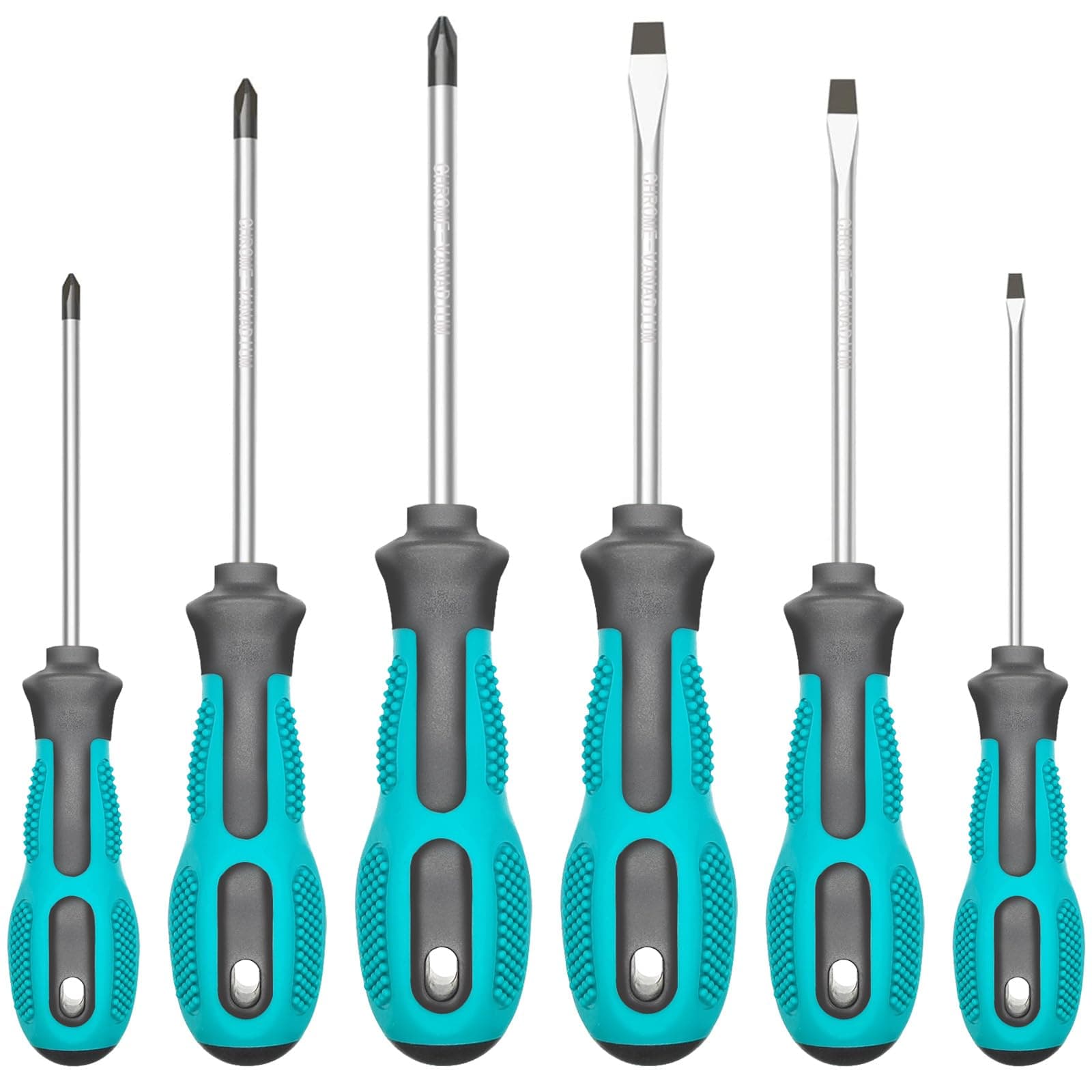 Magnetic Screwdriver Set, 6-Piece Screw Driver Kit with 3 Phillips and 3 Flat, Professional Non-Slip Cushion Grip Nut Driver Repair Tool Set. Stocking Stuffers for Men Gifts