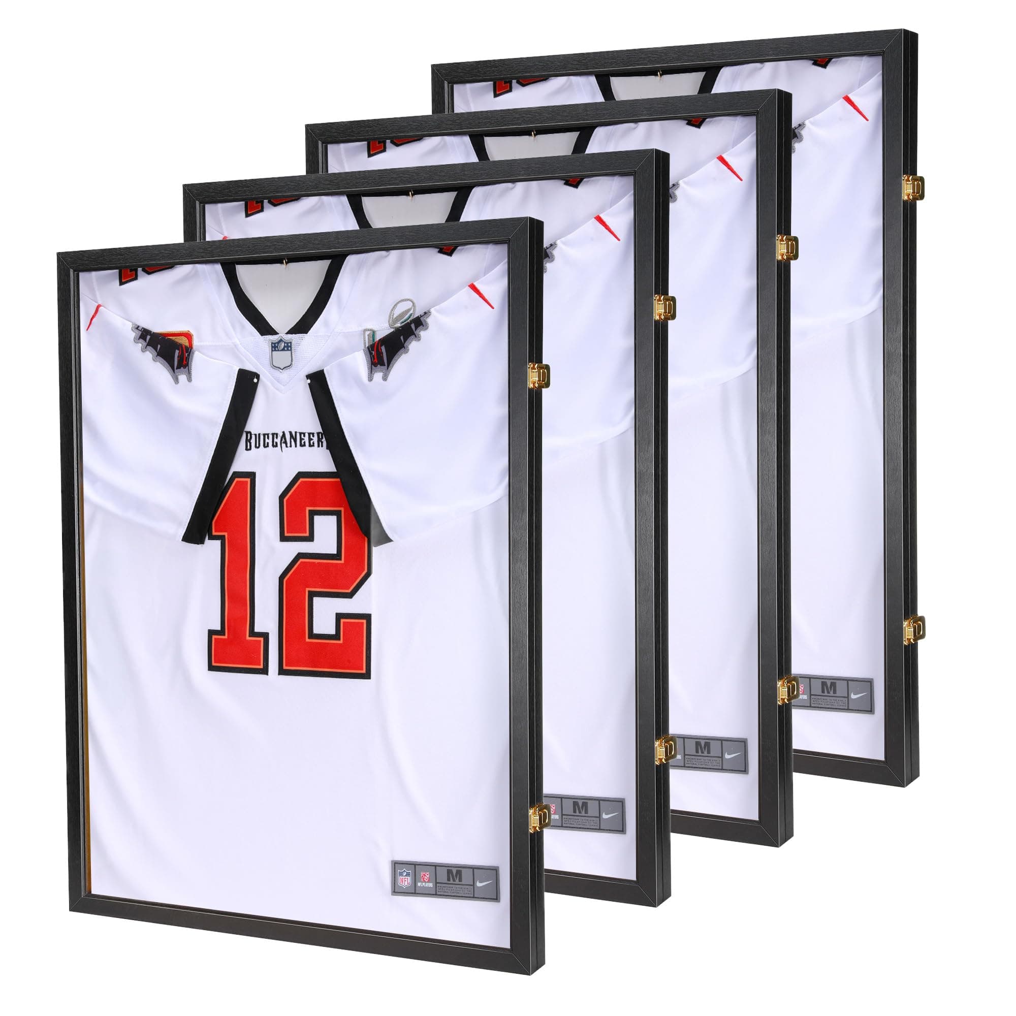 Jersey Wooden Frame Display Case -Shadow Box with UV Protection for Baseball Basketball Football Hockey Sport Shirt and Uniform (Black, 4 Packs)