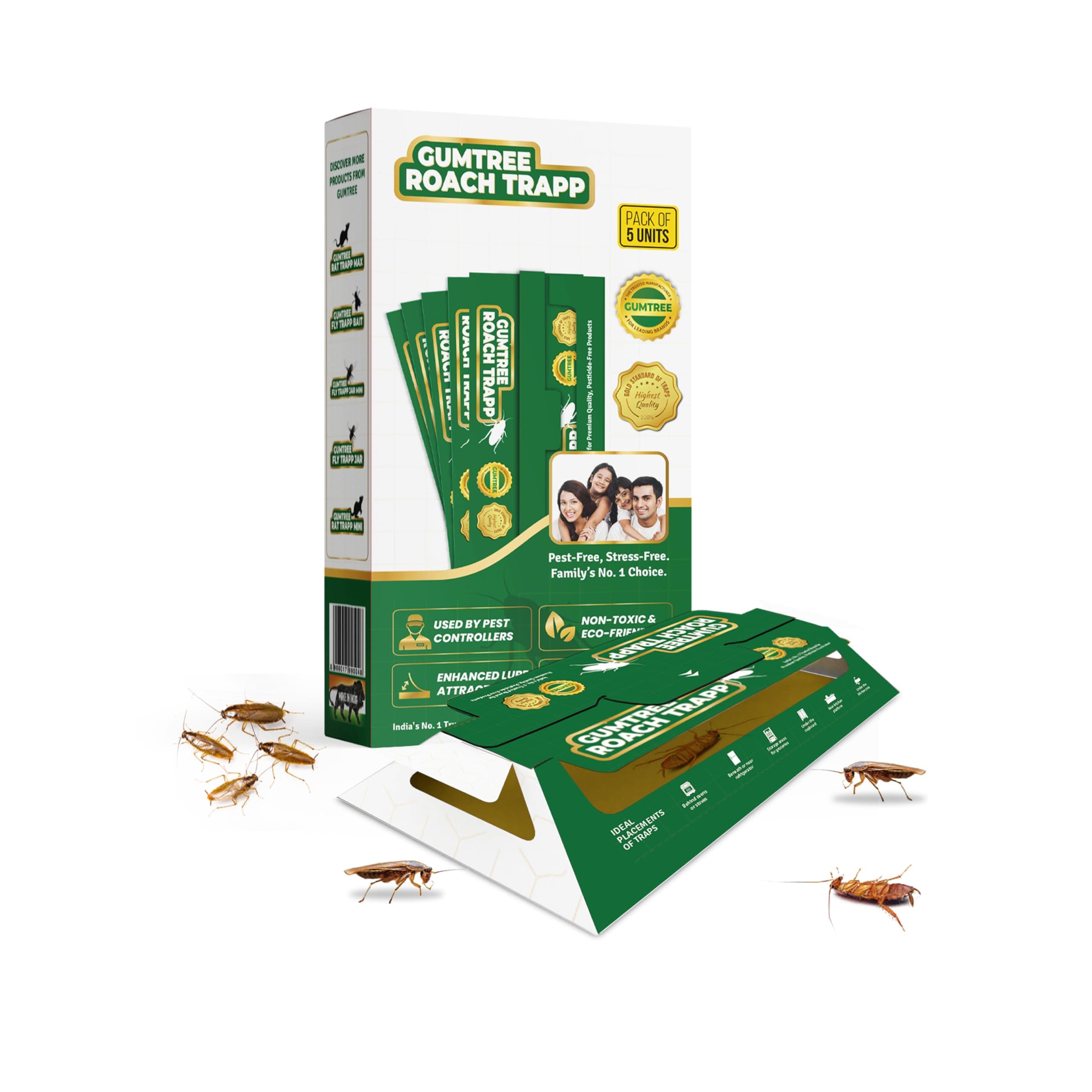 Roach Trapp – Pack of 5 | Eco-Friendly, Non-Toxic Cockroach Trap with Bait & Repellent | Powerful Roach Killer for Kitchen, Room, Bathroom, Pantry | Safe Cockroach Control, Kids & Pet Friendly