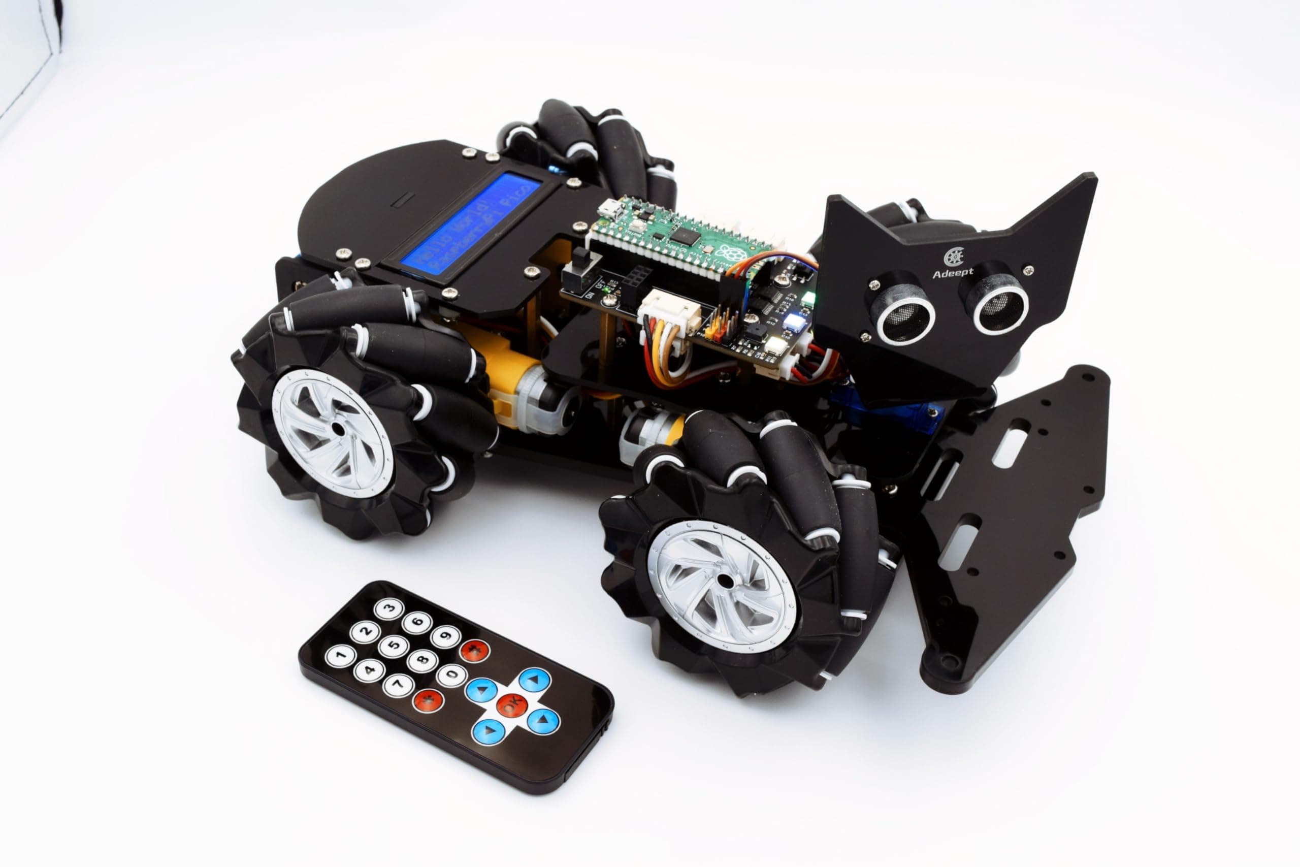 – Adeept 4WD Robot Toy for Raspberry Pi Pico Omni-directional Mecanum Wheels Robotic Car Kit DIY STEM Remote Controlled Educational with LCD Display and PDF Tutorials