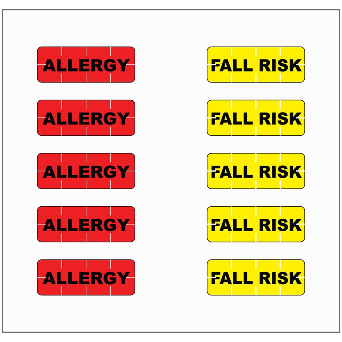Alert Bands 59713040 Label Poly Allergy, Fall Risk Pre-Printed, State Standardization, 11/16" Width, 1/4" Length, Red/Yellow, Pack of 200