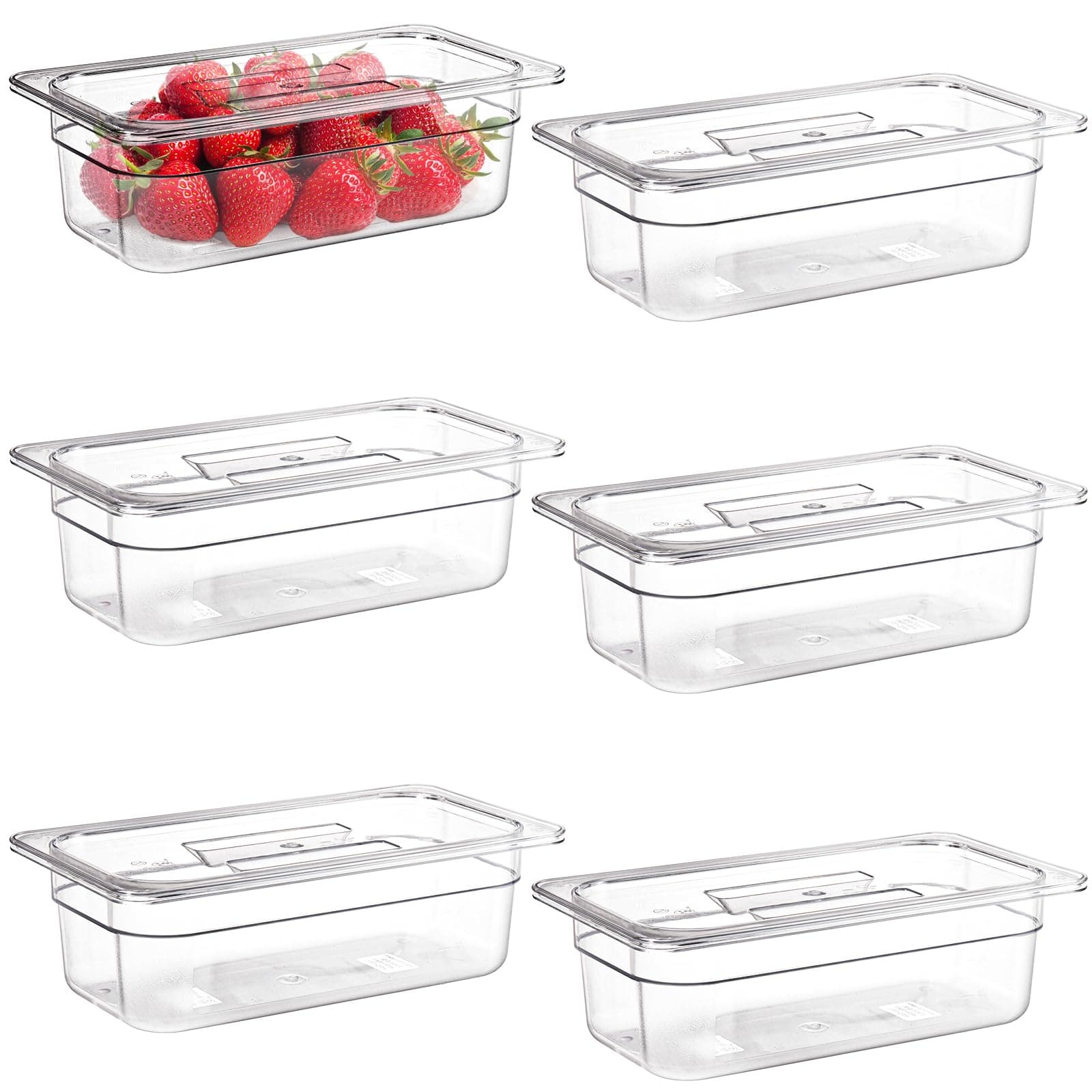 Bekith 6 Pack Plastic Clear Food Pans with Lids, 1/3 Size 4 Inch Deep Stackab...