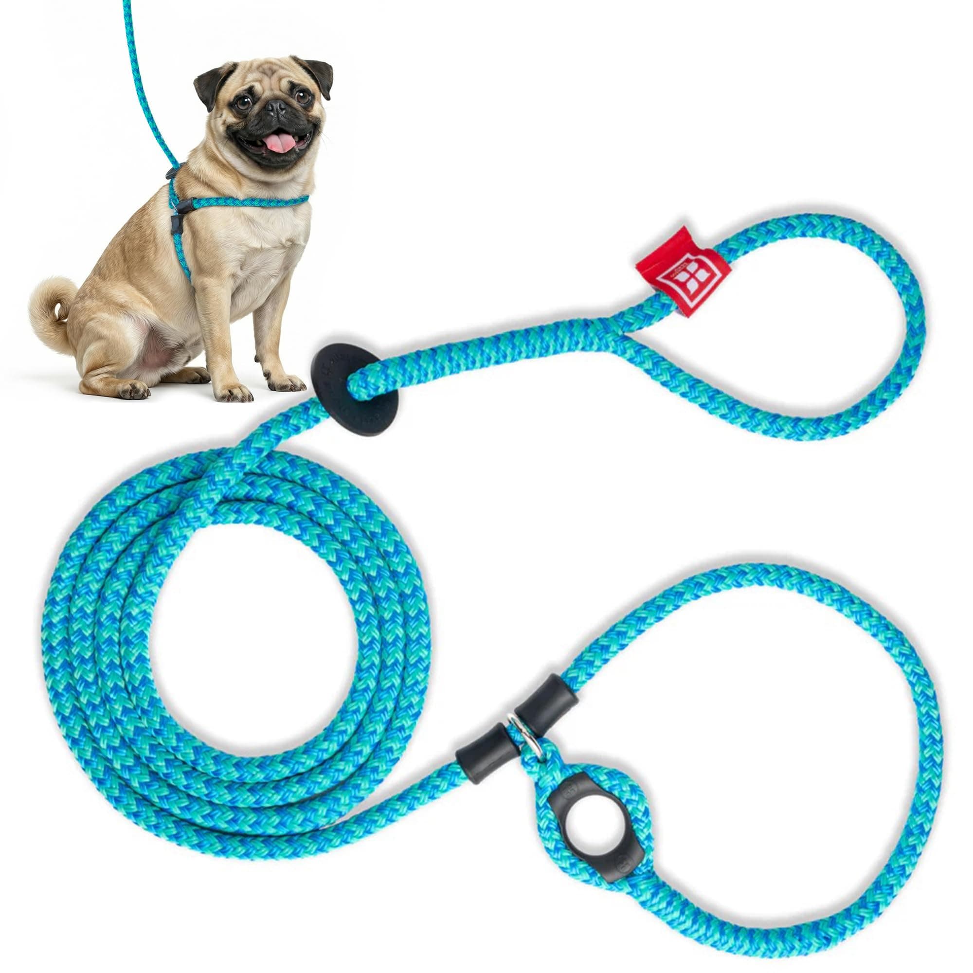 - No Pull Dog Harness and Leash Set, Anti Pull Dog Harness for All Breeds and Sizes, One-Piece Cushioned Rope Design Safely Prevents Escaping and Pulling (Small/Medium, Blue/Multi)