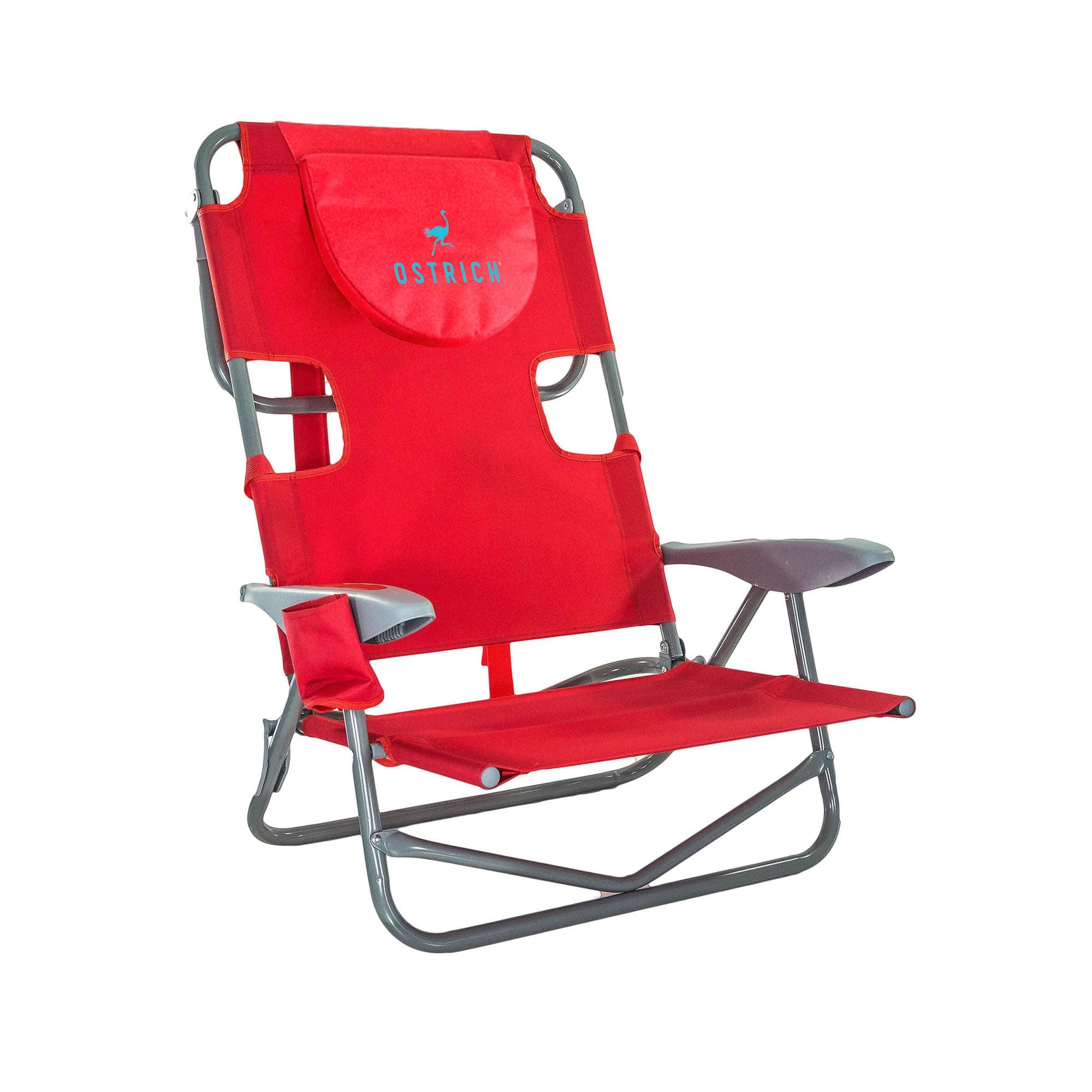 On Your Back Backpack Beach Chair with Face Hole - Portable Lounge Chair with Cup Holder - Heavy Duty Tanning Chair - Face Down Reading (Red)