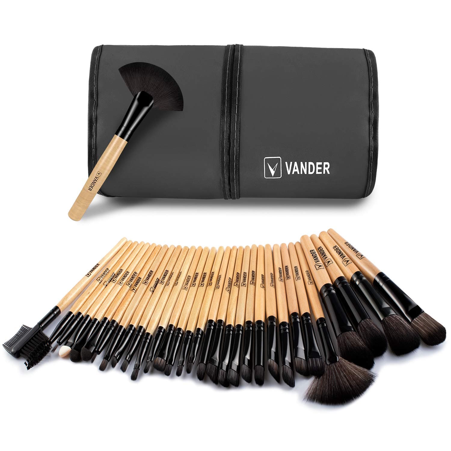 Makeup Brushes Set By Vander,Wood Cosmetic Brushes Tool Eyebrow Shadow Foundation Lip Brushes -32 Piece