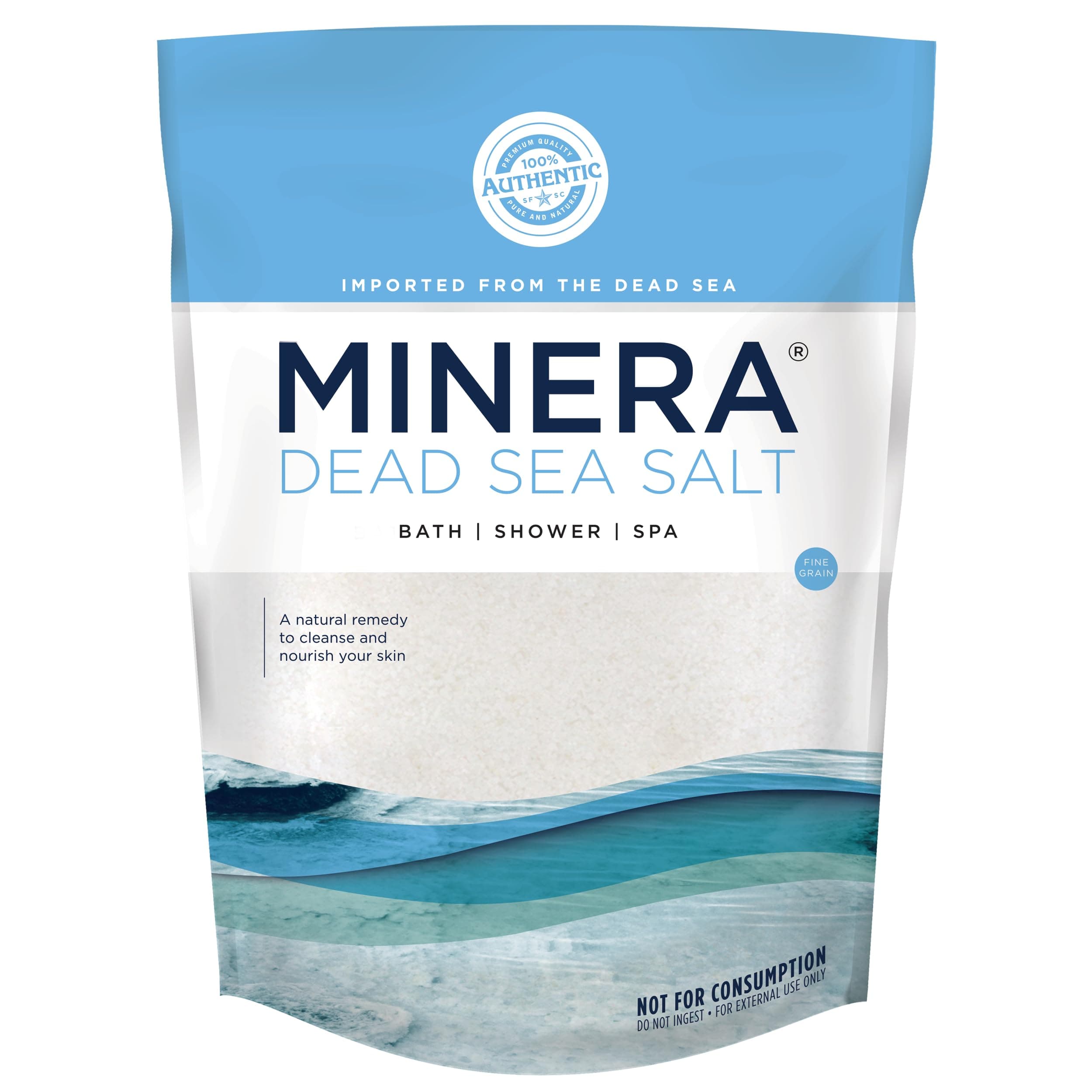 Minera Fine Grain Dead Sea Salt for Bath & Soaking – 10 lbs (2 x 5 lb Bags), Fast-Dissolving, 100% Pure & Natural, Unscented, Skin-Nourishing Bulk Sea Salt