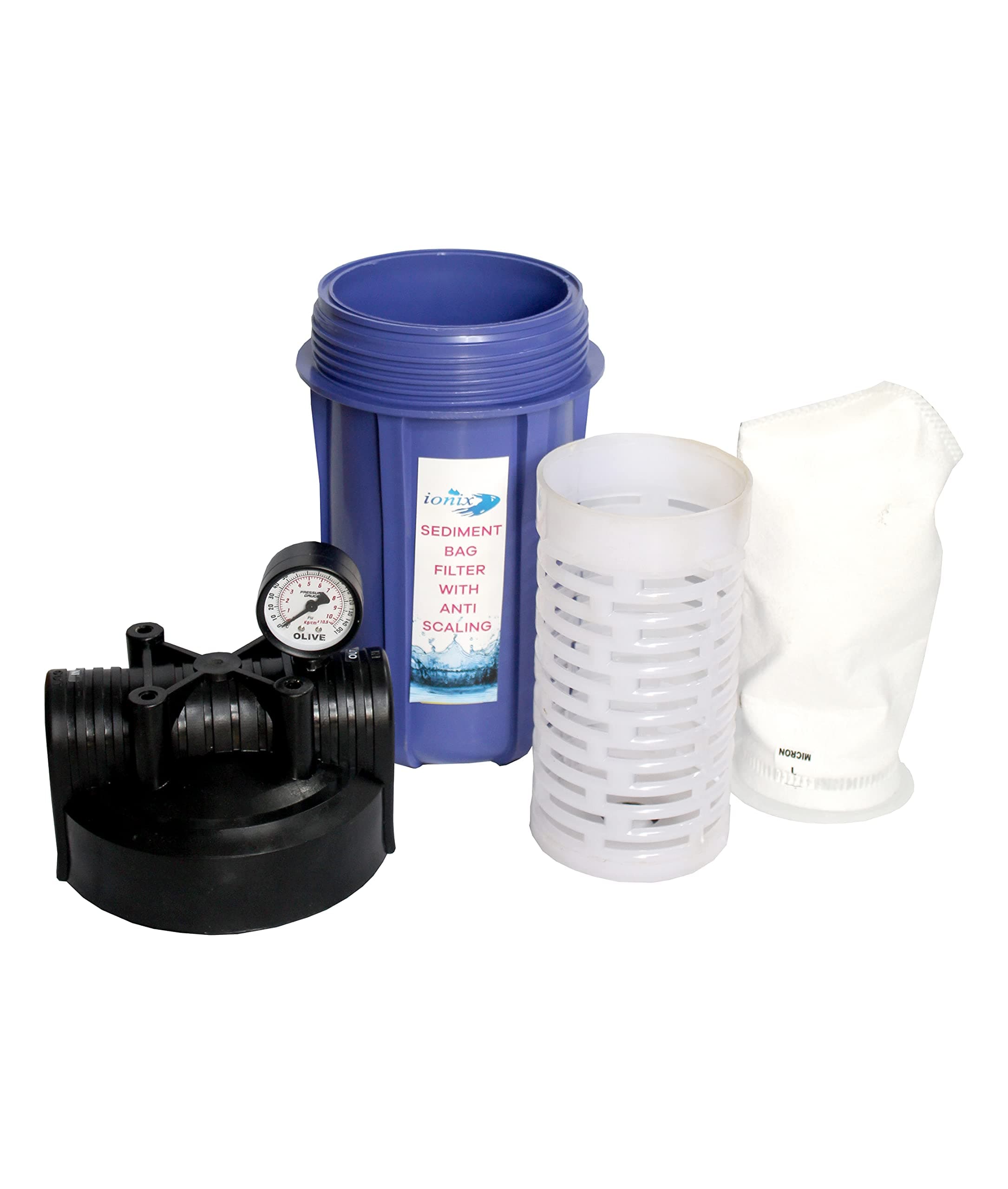 IONIX whole house water filteration system for Single Bathroom/Kitchen/Washing machine with anti scaling/Water Softening balls, 10 Inch bag filter set for Tank water filter