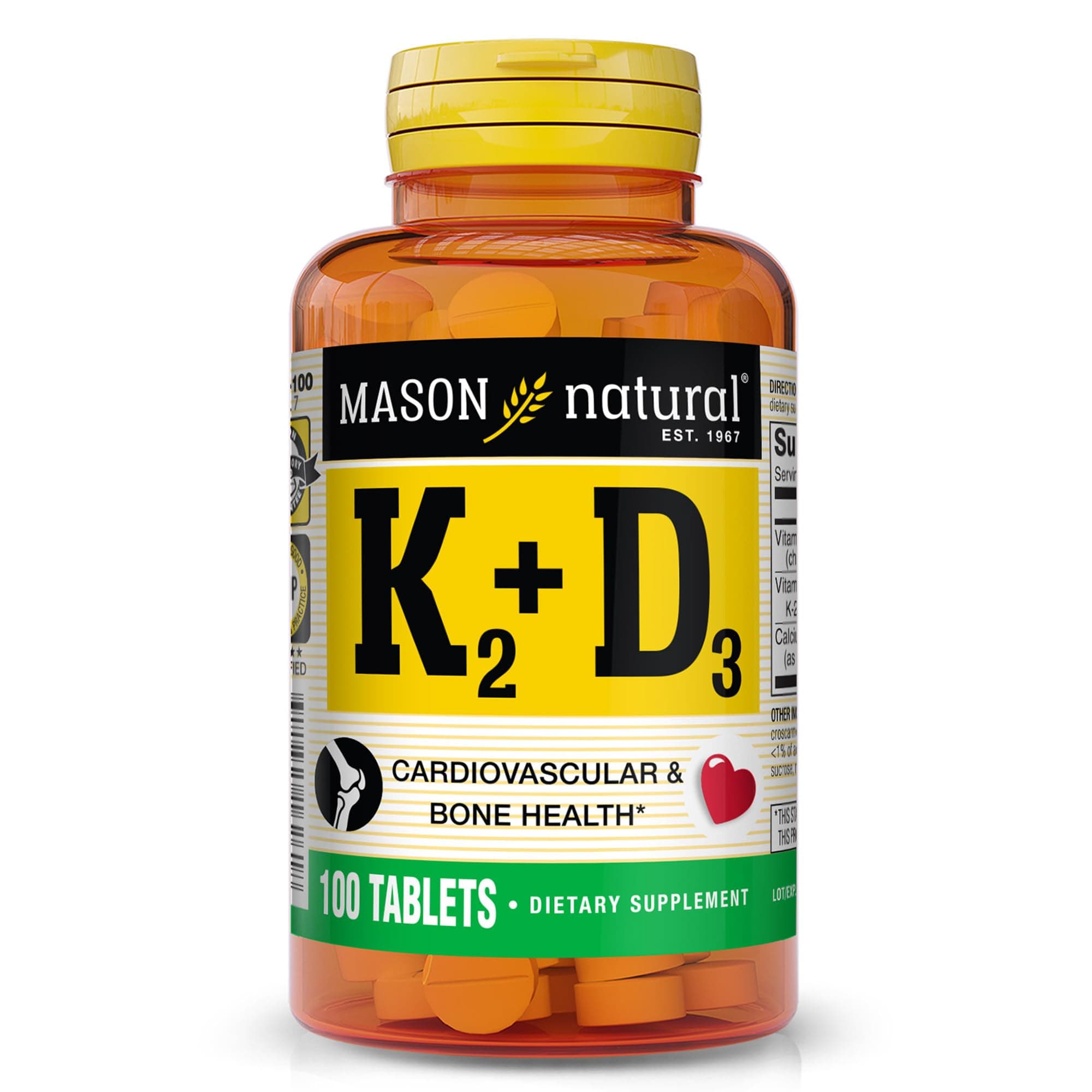 Mason Natural K2 100 mcg Plus D3 1000 IU Tablets, 100 Tablets