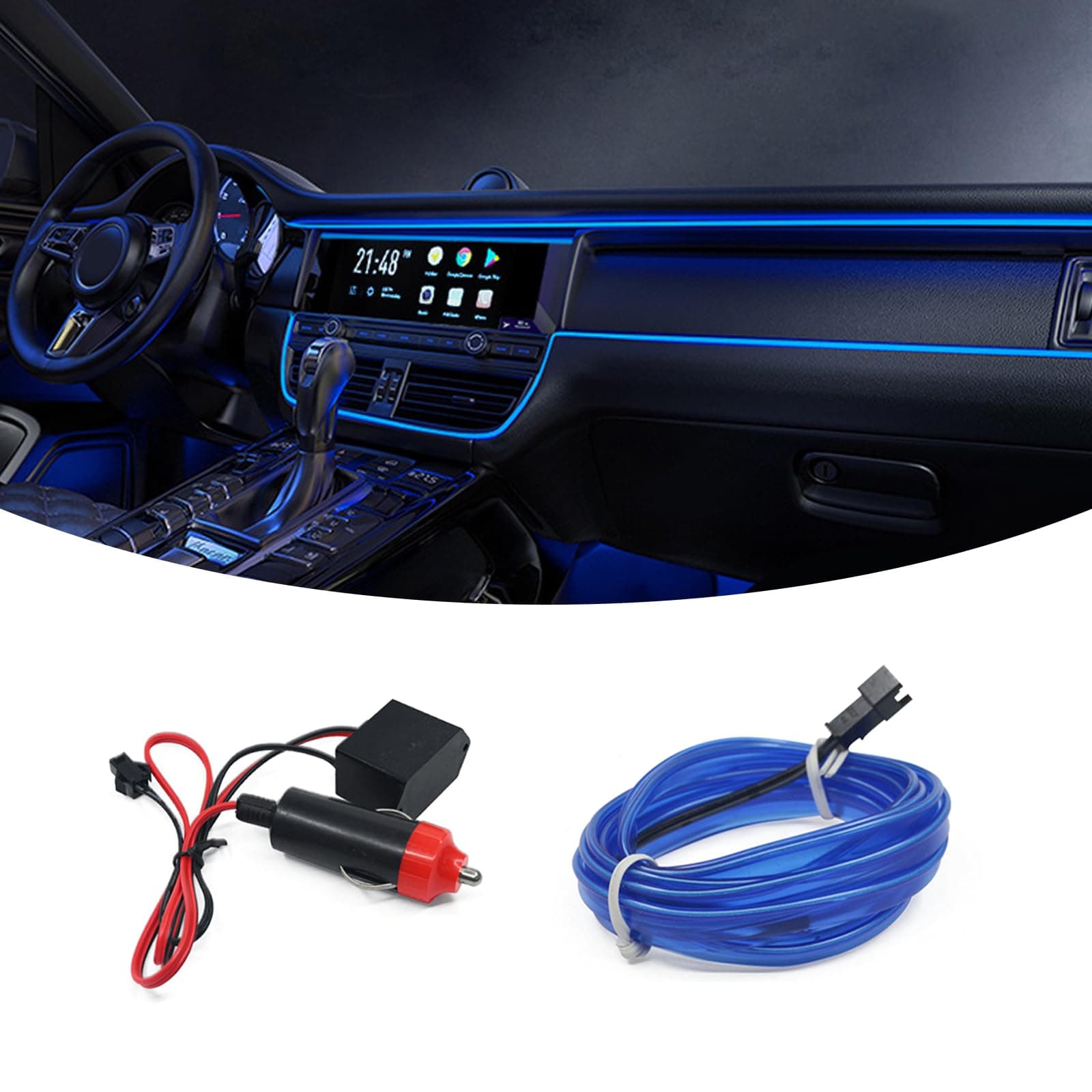 1 PC Low Energy Consumption Electroluminescent Wire, USB Auto Neon Light Strip, EL Wire Interior Car Led Strip Lights, Car Ambient Lighting Kits, for Most Vehicles (Blue)