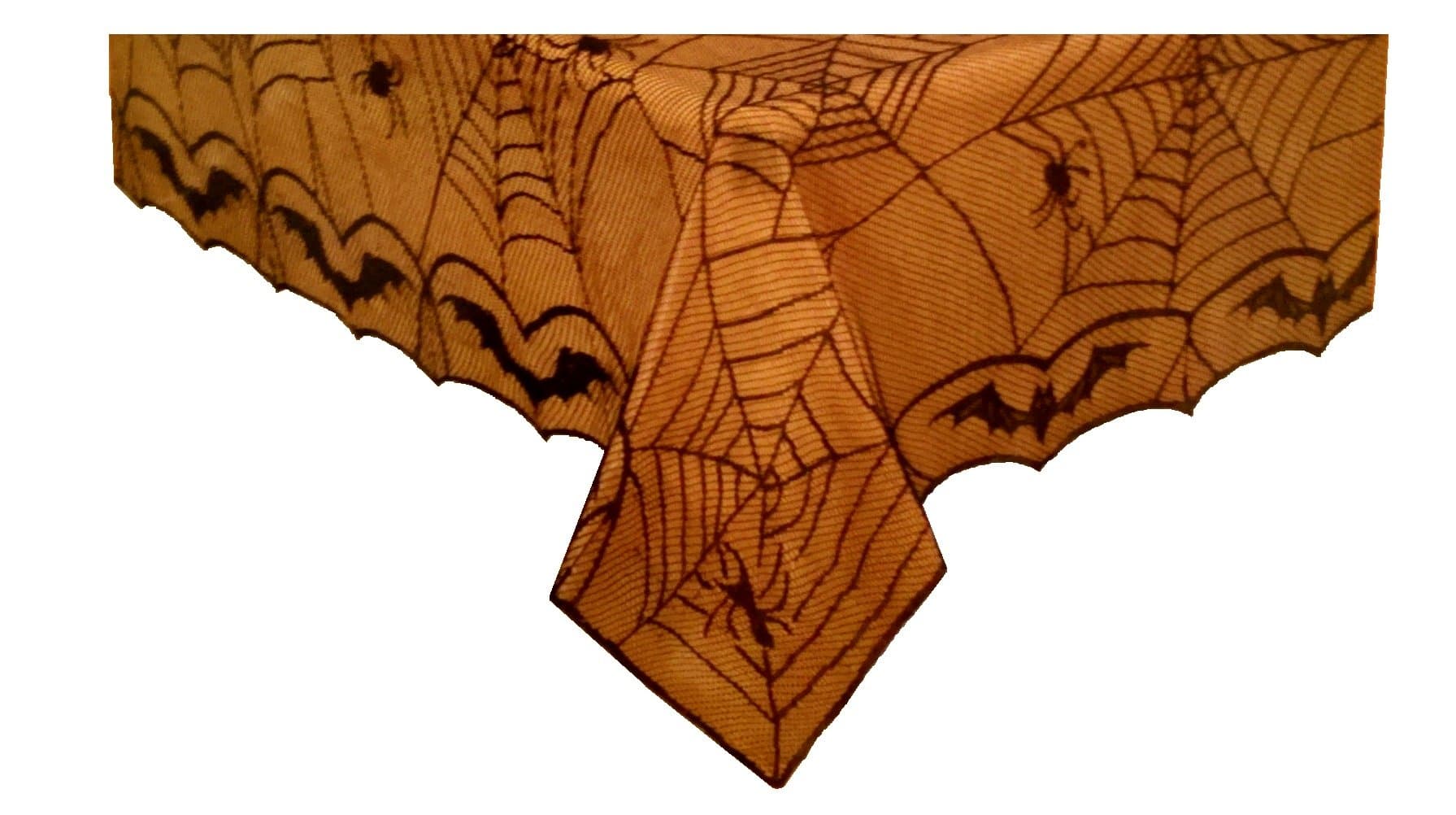 Halloween Spiderweb Tablecloth and Liner Set - Bats Webs and Spiders - Black Lace Cover with Orange Liner Included 60in x 84in