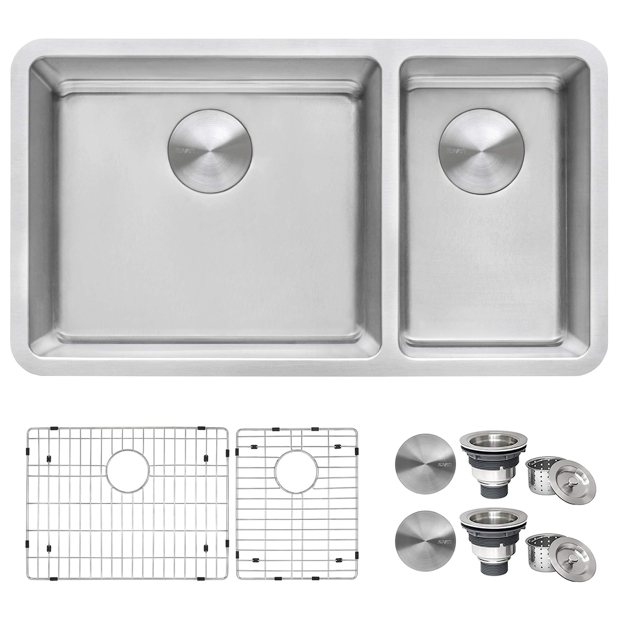 Ruvati 32-inch Undermount Kitchen Sink - 70/30 Double Bowl Kitchen Sink - 16 Gauge Stainless Steel Sinks with Brushed Finish hides scratches, Easy-to-Clean Undermount Sinks - RVM5300
