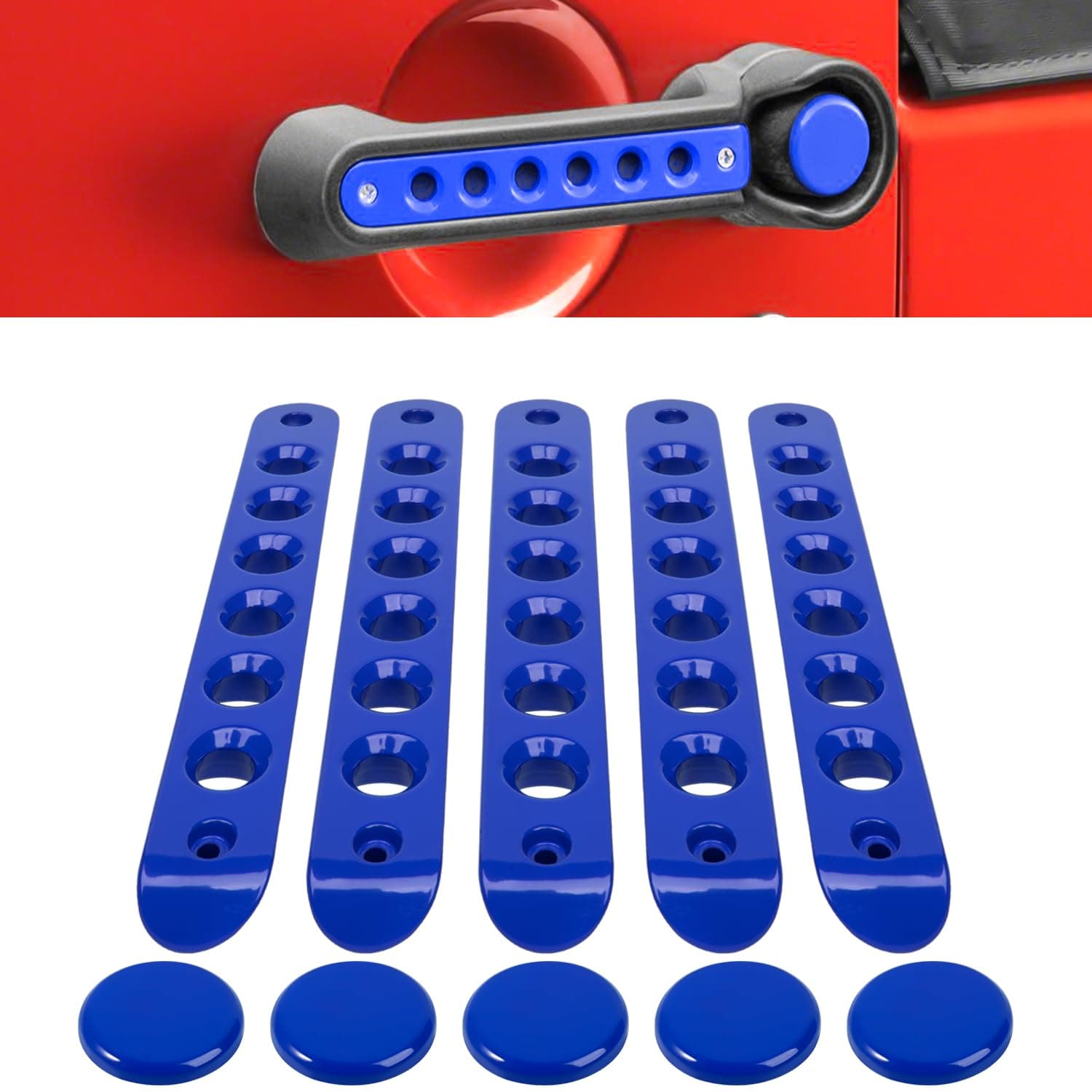 Jeep Handle Cover,E-cowlboy 5 Pcs Aluminum Front & Rear Door Handle Decoration Trim, Grab Handle Knobs Cover, push button trims,2007-2017 Jeep Wrangler JK JKU Unlimited Rubicon Sahara Accessories