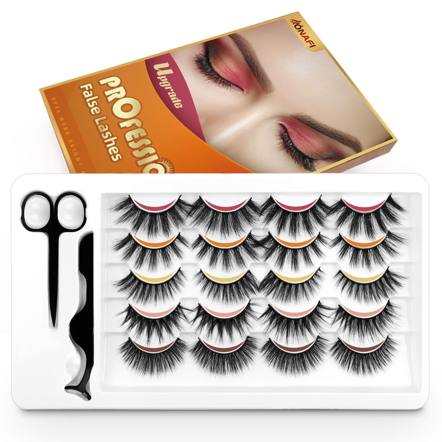 False Eyelashes Mink Lashes Fake Eyelashes Kit Dramatic Cat-Eye Fluffy Wispies Eyelash [10 Pairs Pack-5 Styles]