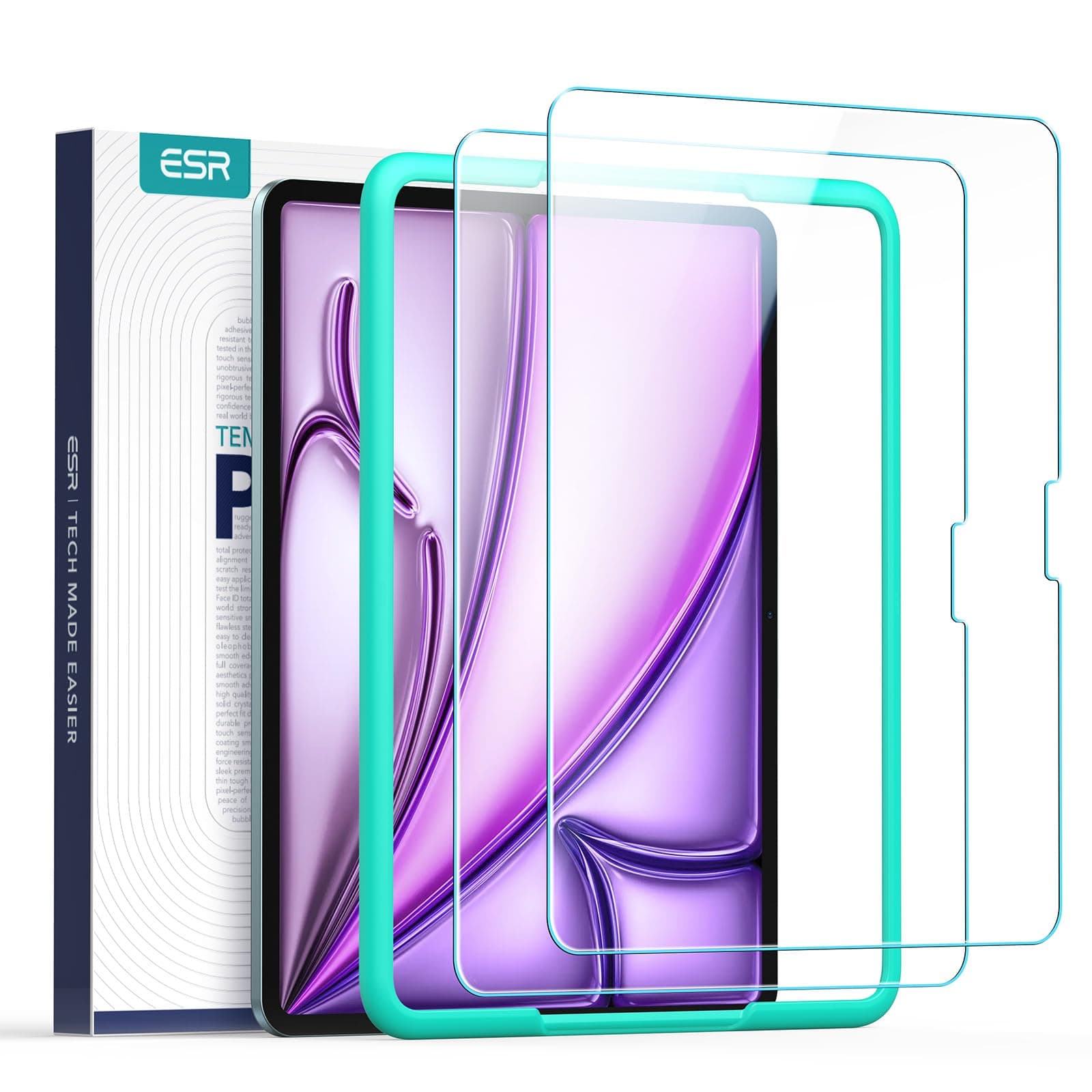 ESR 2 Pack Screen Protector for iPad Air 13 Inch M4/M3/M2 2026/2025/2024 (8th/7th/6th Generation), 9H Tempered Glass with Alignment Frame, Anti-Scratch, Bubble Free, HD Clarity, Apple Pencil Support
