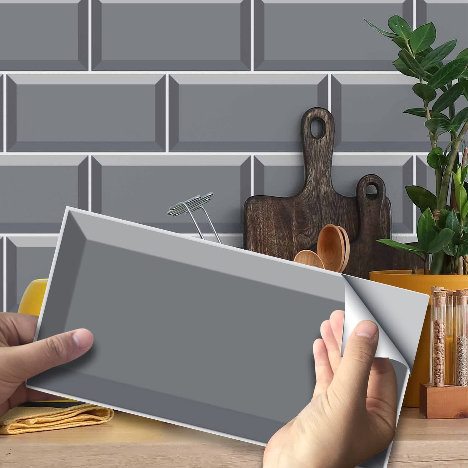 Alwayspon 54Pcs Wall Tile Transfers Sticker for Home Decor, Peel and Stick Self-Adhesive Splashback, Stick on Tile Decals for Living Room Kitchen Bathroom Decor, Gray