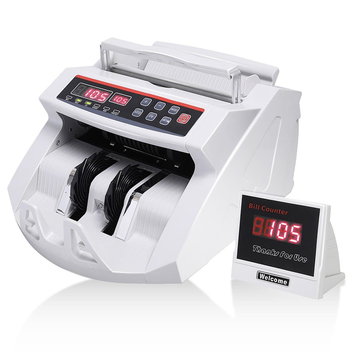 COSTWAY Upgraded Banknote Counter, Counts 1000 Notes/min and More, Multi Currency Bill Cash Counting Machine, Automatic UV & MG Counterfeit Detector, with LED Display & Brush for Banks Shops (White)