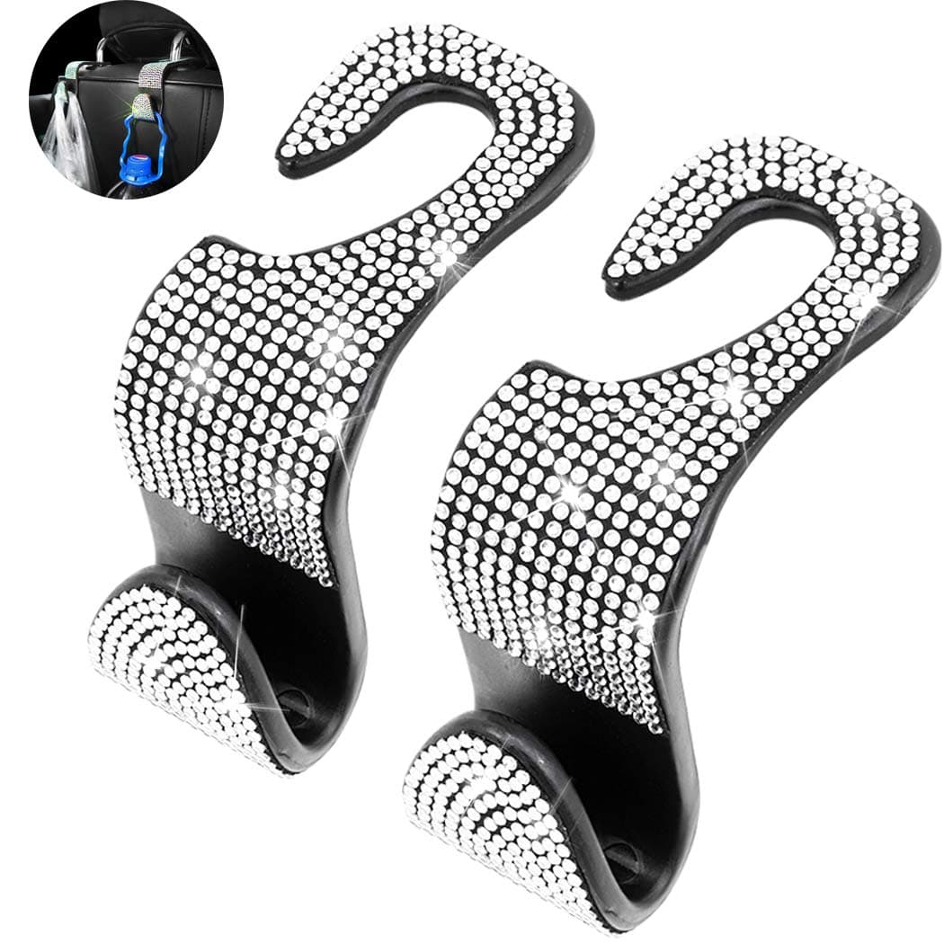 SEAMETAL Bling Car Seat Headrest Hook Front Seat,Auto Hooks Bling Car Hangers,Bling Car Seat Hanger Backseat 2PACK
