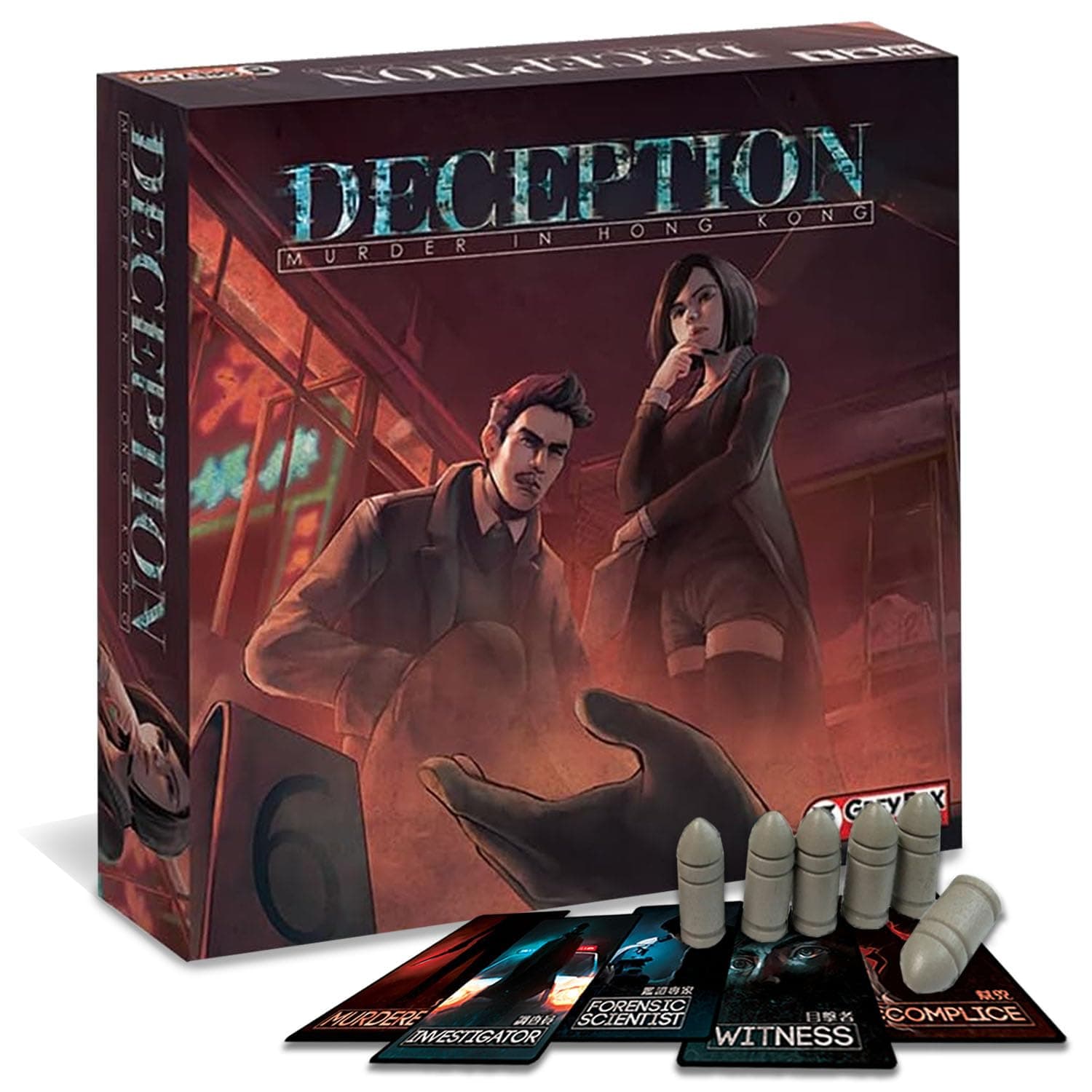 Grey Fox Games Deception: Murder in Hong Kong Board Game, Fast Pace Murder Mystery, 20 min, 4-12 Players, Age 14+ ...Who Among You Can See Through The Lies or is Capable of Not Getting Caught