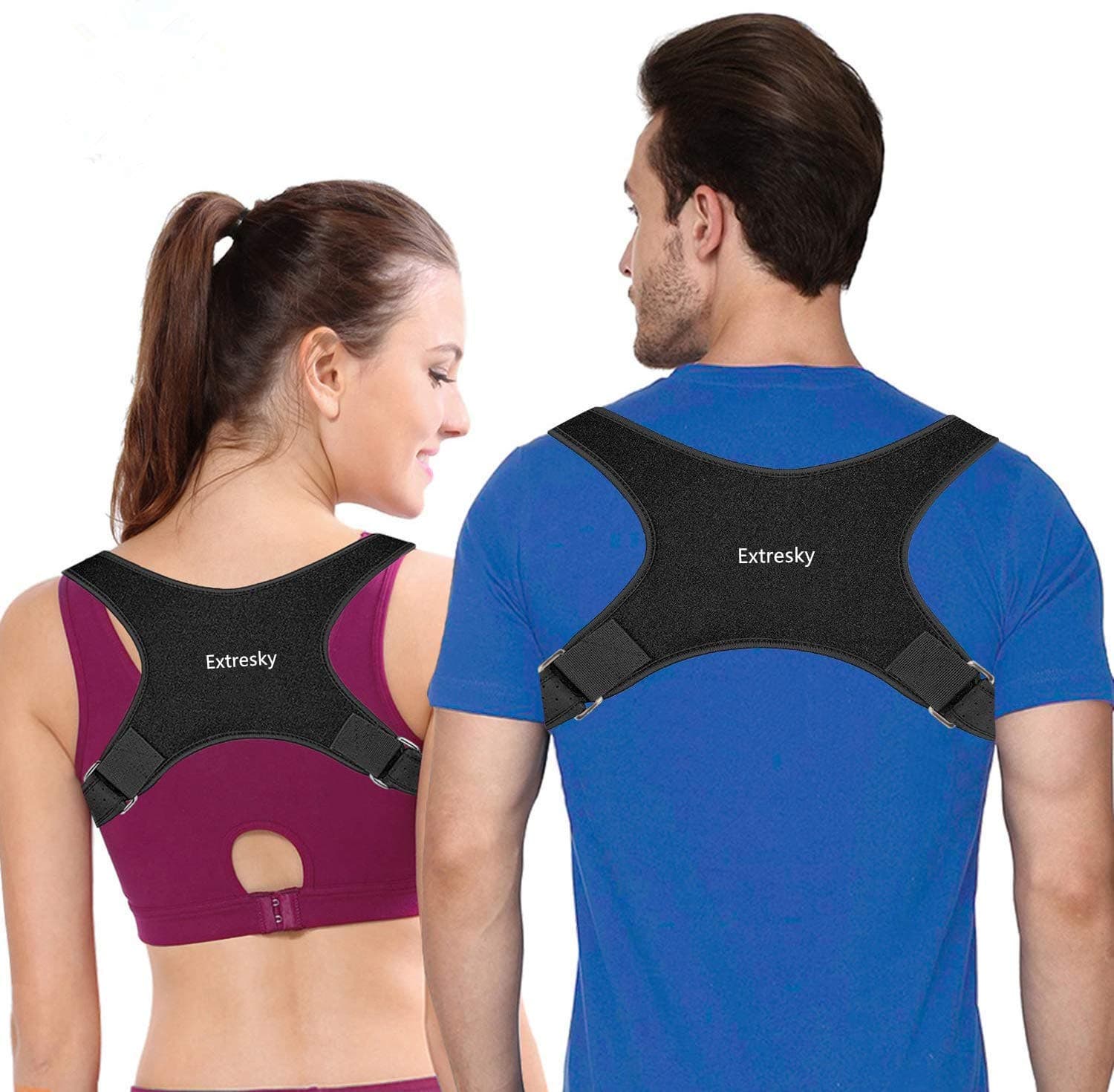 Extresky Posture Corrector for Men and Women - Comfortable Adjustable Upper Back Brace for Clavicle Support – Posture Brace and Providing Pain Relief From Neck, Back and Shoulder